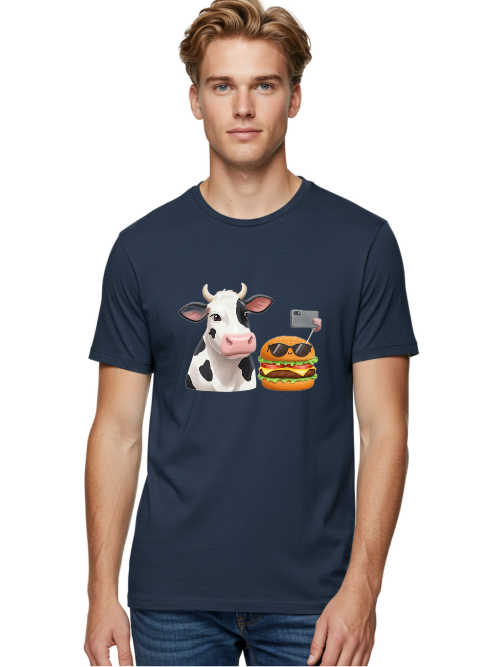 Cow-And-Burger-3 Men'S Graphic Tee, 100% Cotton, Comfortable Casual Summer Wear, Machine Washable, Vintage Camera, Old Camera, Antique Camera, Black Camera, Classic Photography, Photography Equipment, Nostalgic Device, Film Camera, Camera Art Bah790