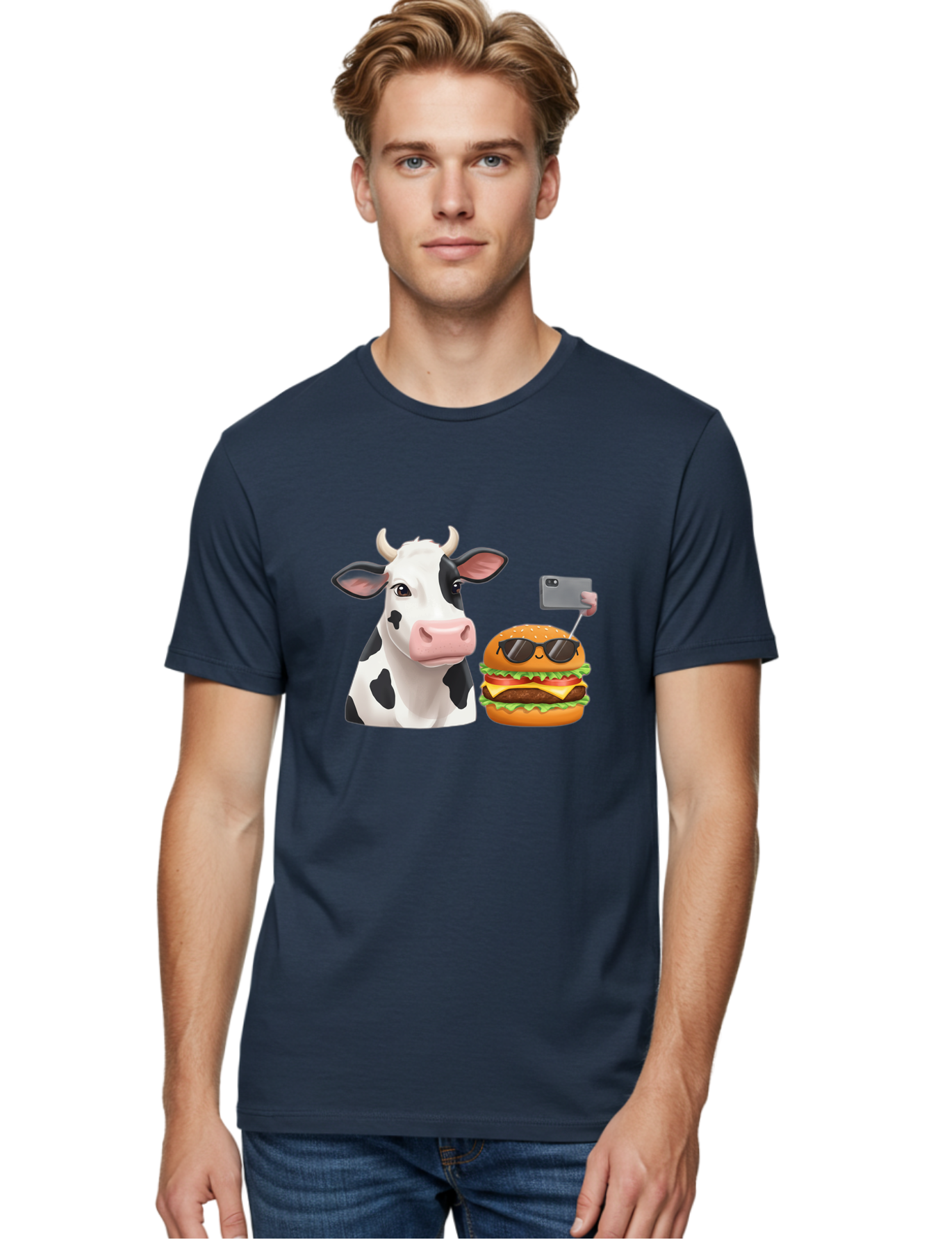 Cow-And-Burger-3 Men'S Graphic Tee, 100% Cotton, Comfortable Casual Summer Wear, Machine Washable, Vintage Camera, Old Camera, Antique Camera, Black Camera, Classic Photography, Photography Equipment, Nostalgic Device, Film Camera, Camera Art Bah790