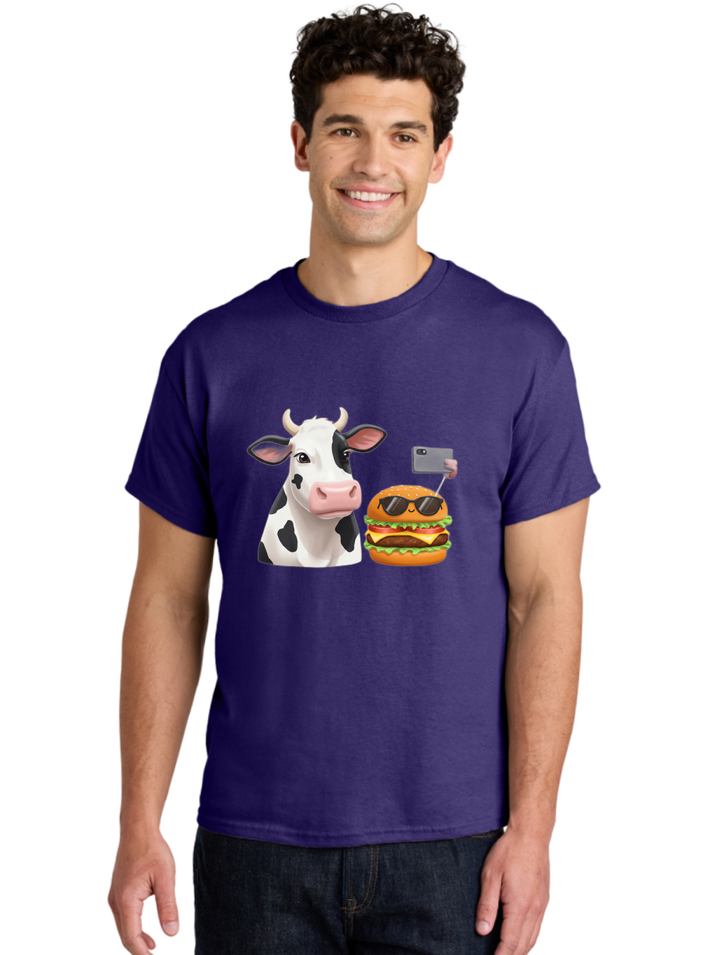 Cow-And-Burger-3 Men'S Graphic Tee, 100% Cotton, Comfortable Casual Summer Wear, Machine Washable, Vintage Camera, Old Camera, Antique Camera, Black Camera, Classic Photography, Photography Equipment, Nostalgic Device, Film Camera, Camera Art Bah790