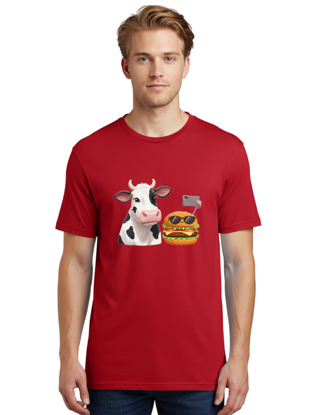 Cow-And-Burger-3 Men'S Graphic Tee, 100% Cotton, Comfortable Casual Summer Wear, Machine Washable, Vintage Camera, Old Camera, Antique Camera, Black Camera, Classic Photography, Photography Equipment, Nostalgic Device, Film Camera, Camera Art Bah790