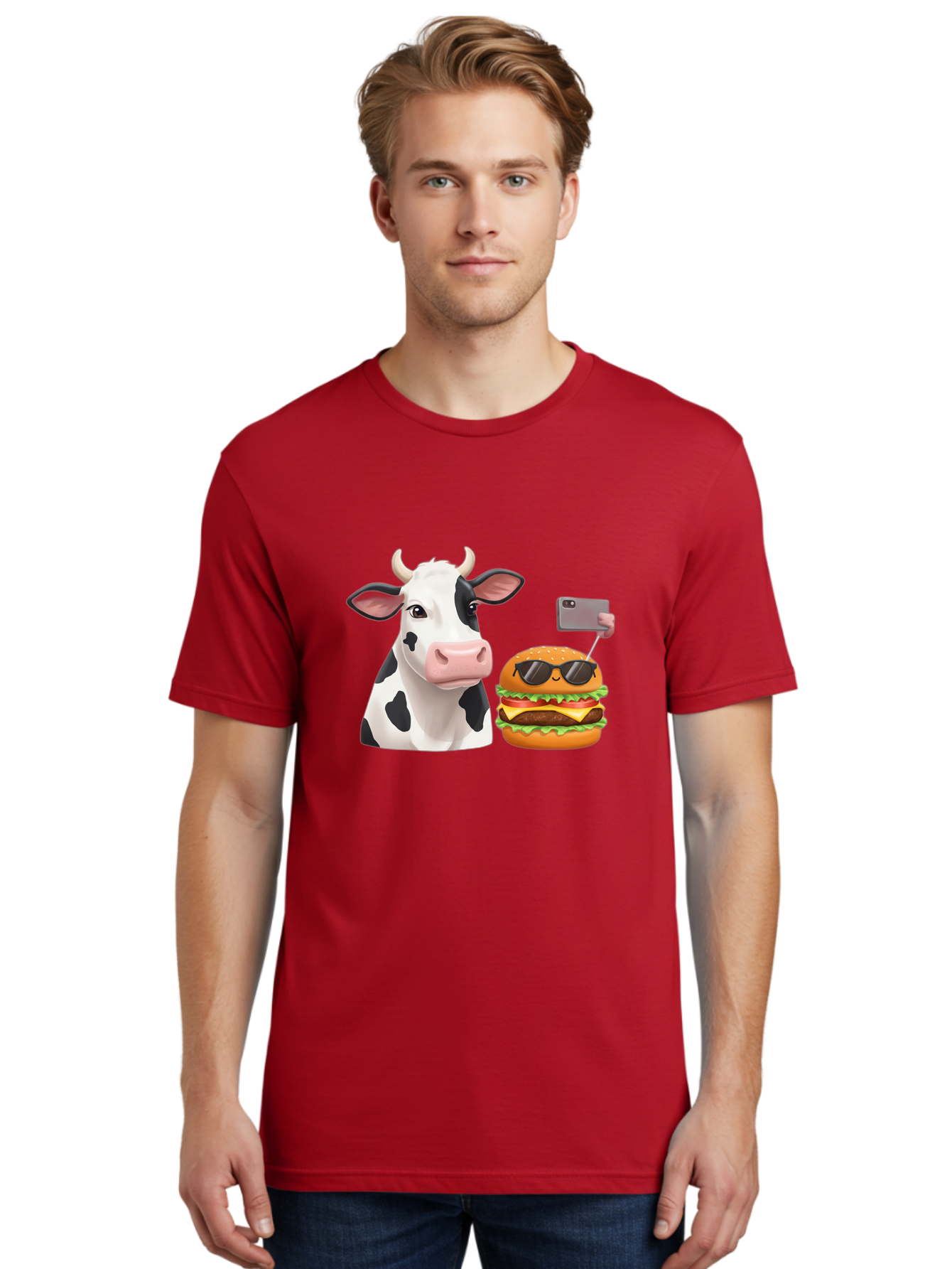 Cow-And-Burger-3 Men'S Graphic Tee, 100% Cotton, Comfortable Casual Summer Wear, Machine Washable, Vintage Camera, Old Camera, Antique Camera, Black Camera, Classic Photography, Photography Equipment, Nostalgic Device, Film Camera, Camera Art Bah790