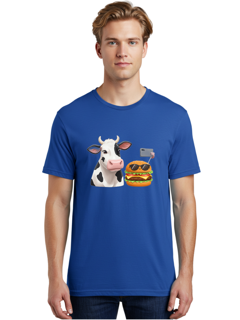 Cow-And-Burger-3 Men'S Graphic Tee, 100% Cotton, Comfortable Casual Summer Wear, Machine Washable, Vintage Camera, Old Camera, Antique Camera, Black Camera, Classic Photography, Photography Equipment, Nostalgic Device, Film Camera, Camera Art Bah790