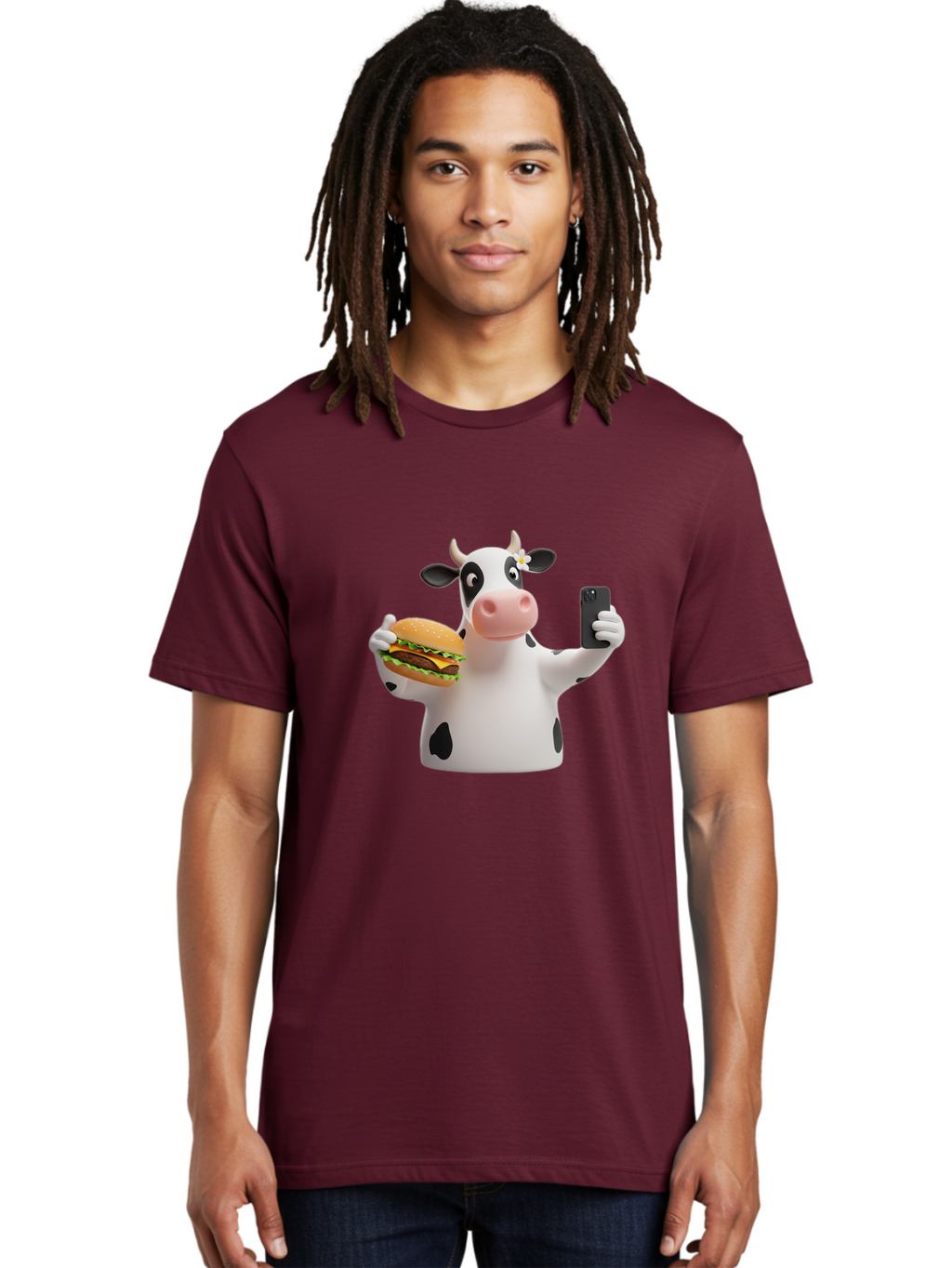 Cow-Selfie-1 Men'S Graphic Tee, 100% Cotton, Comfortable Casual Summer Wear, Machine Washable, Vintage Camera, Old Camera, Antique Camera, Black Camera, Classic Photography, Photography Equipment, Nostalgic Device, Film Camera, Camera Art Bah802