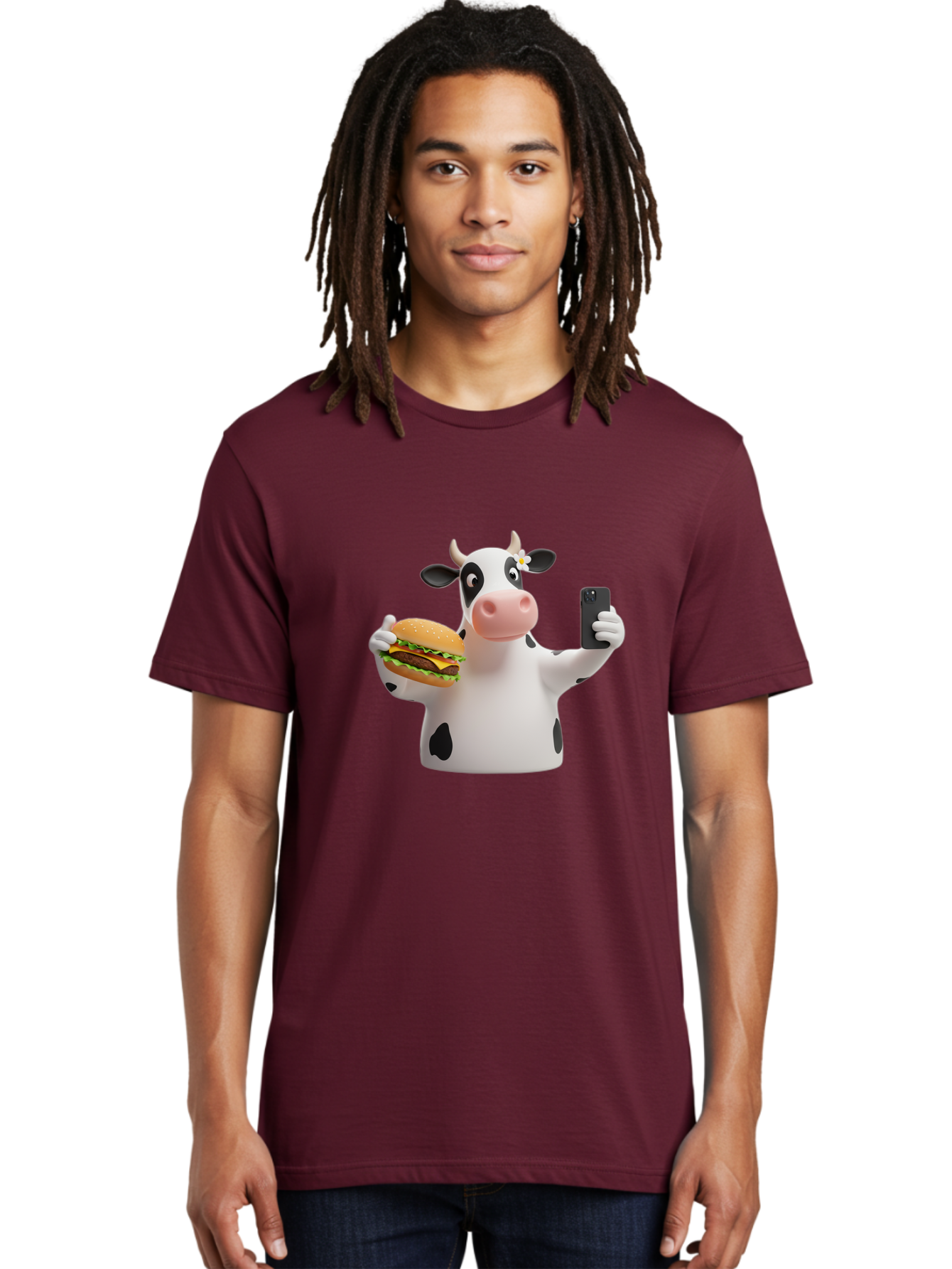 Cow-Selfie-1 Men'S Graphic Tee, 100% Cotton, Comfortable Casual Summer Wear, Machine Washable, Vintage Camera, Old Camera, Antique Camera, Black Camera, Classic Photography, Photography Equipment, Nostalgic Device, Film Camera, Camera Art Bah802