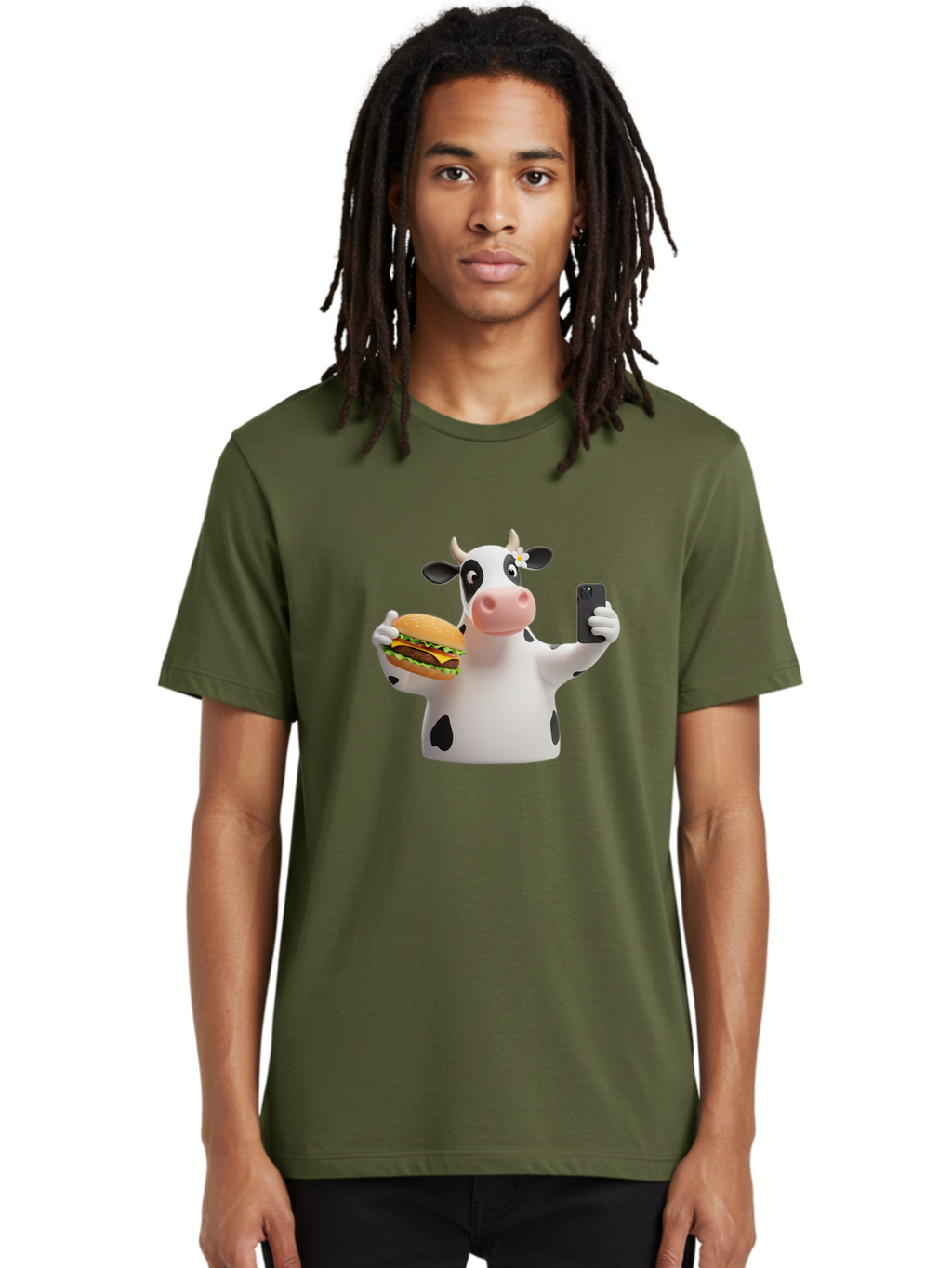 Cow-Selfie-1 Men'S Graphic Tee, 100% Cotton, Comfortable Casual Summer Wear, Machine Washable, Vintage Camera, Old Camera, Antique Camera, Black Camera, Classic Photography, Photography Equipment, Nostalgic Device, Film Camera, Camera Art Bah802