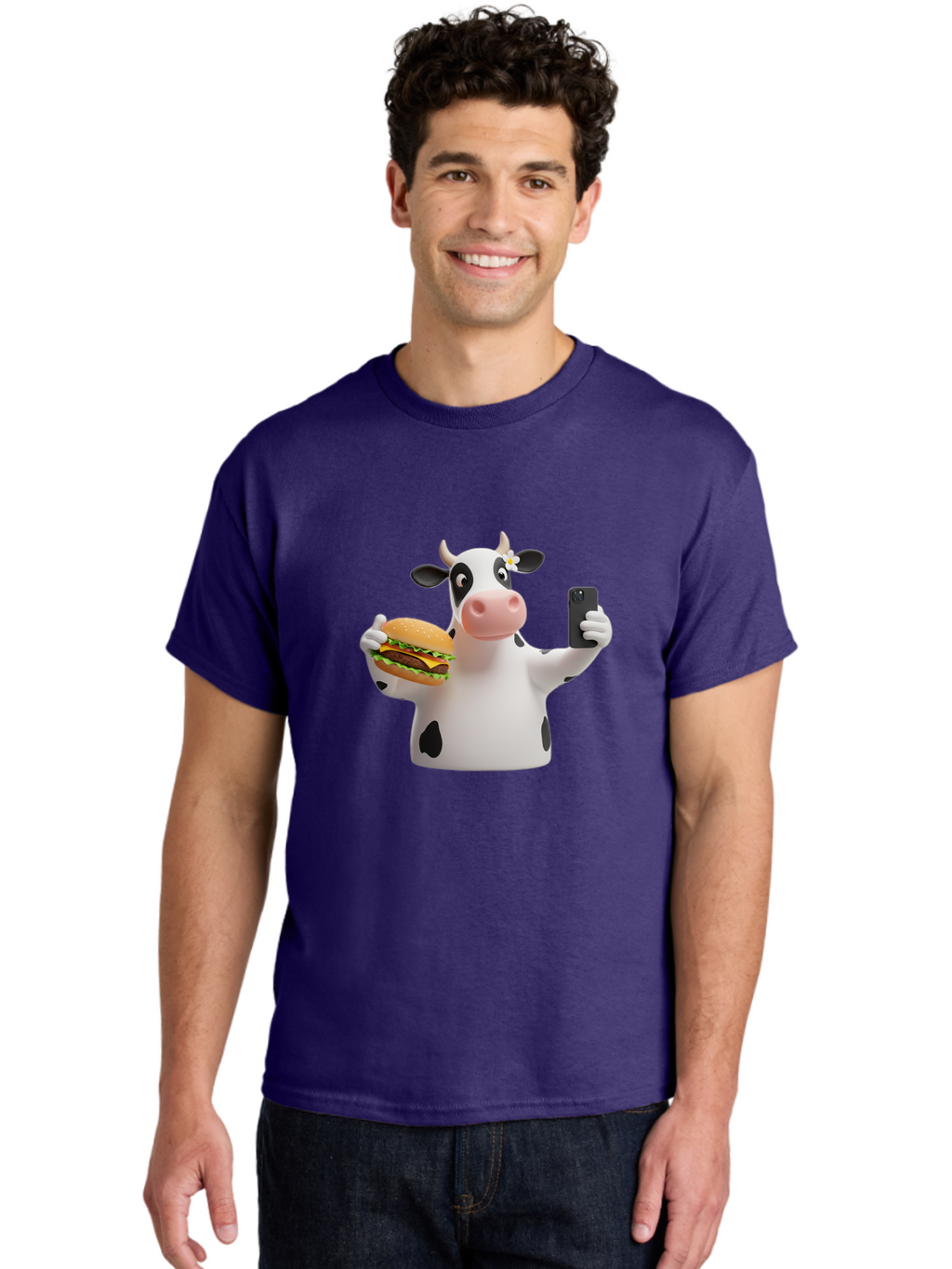 Cow-Selfie-1 Men'S Graphic Tee, 100% Cotton, Comfortable Casual Summer Wear, Machine Washable, Vintage Camera, Old Camera, Antique Camera, Black Camera, Classic Photography, Photography Equipment, Nostalgic Device, Film Camera, Camera Art Bah802