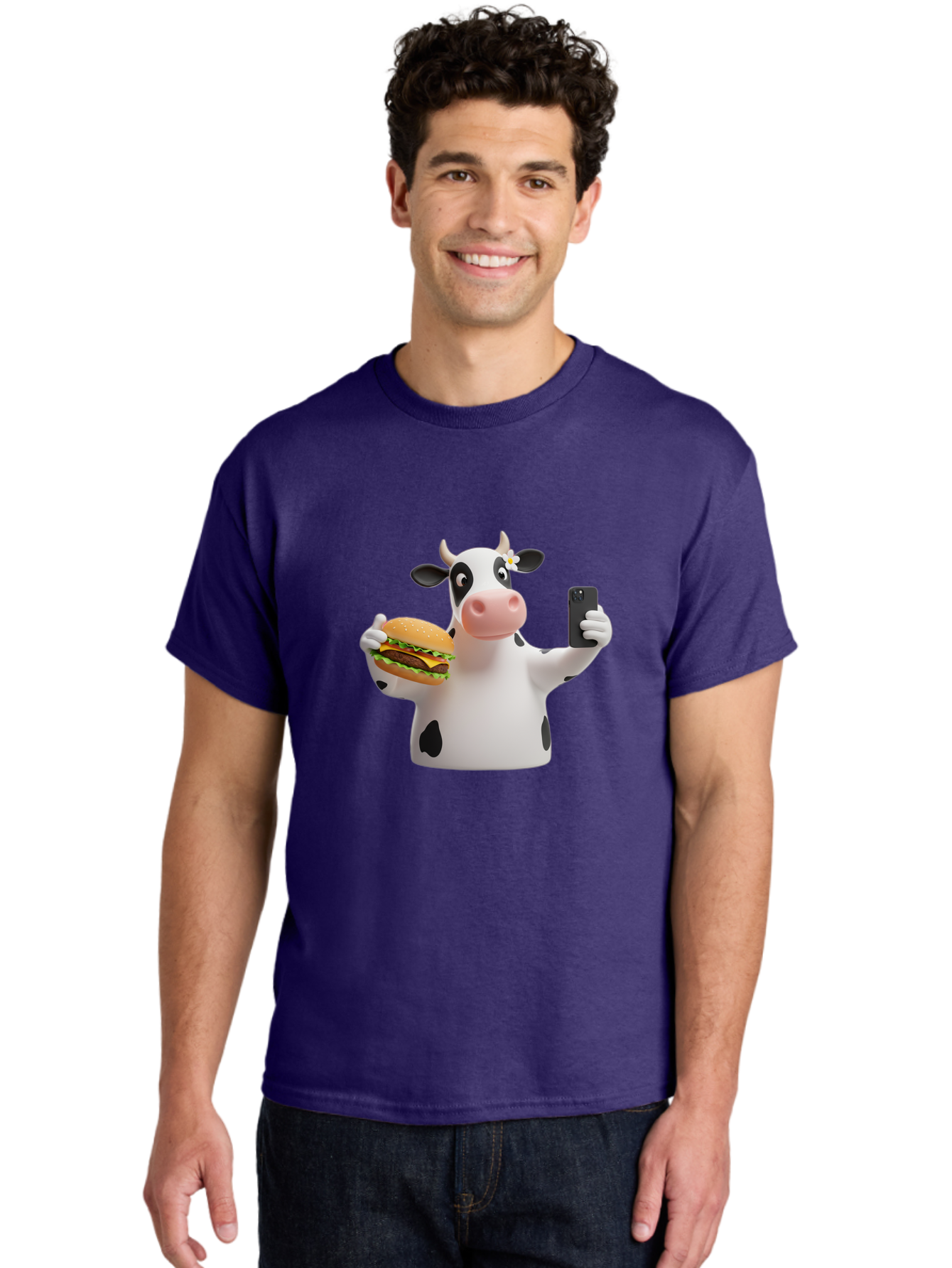 Cow-Selfie-1 Men'S Graphic Tee, 100% Cotton, Comfortable Casual Summer Wear, Machine Washable, Vintage Camera, Old Camera, Antique Camera, Black Camera, Classic Photography, Photography Equipment, Nostalgic Device, Film Camera, Camera Art Bah802