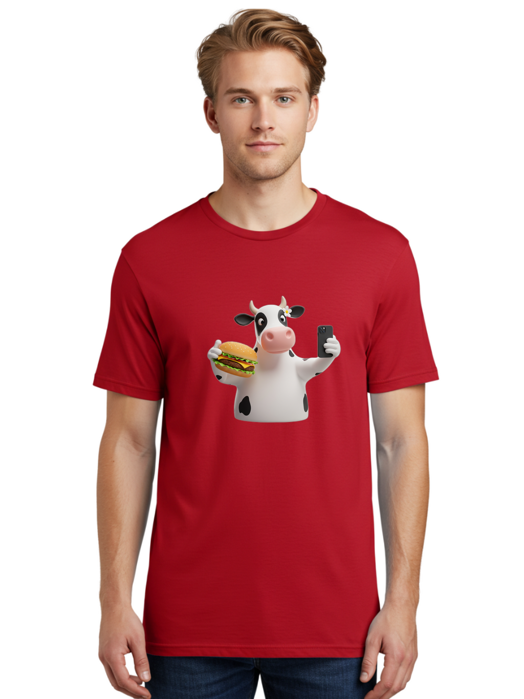 Cow-Selfie-1 Men'S Graphic Tee, 100% Cotton, Comfortable Casual Summer Wear, Machine Washable, Vintage Camera, Old Camera, Antique Camera, Black Camera, Classic Photography, Photography Equipment, Nostalgic Device, Film Camera, Camera Art Bah802