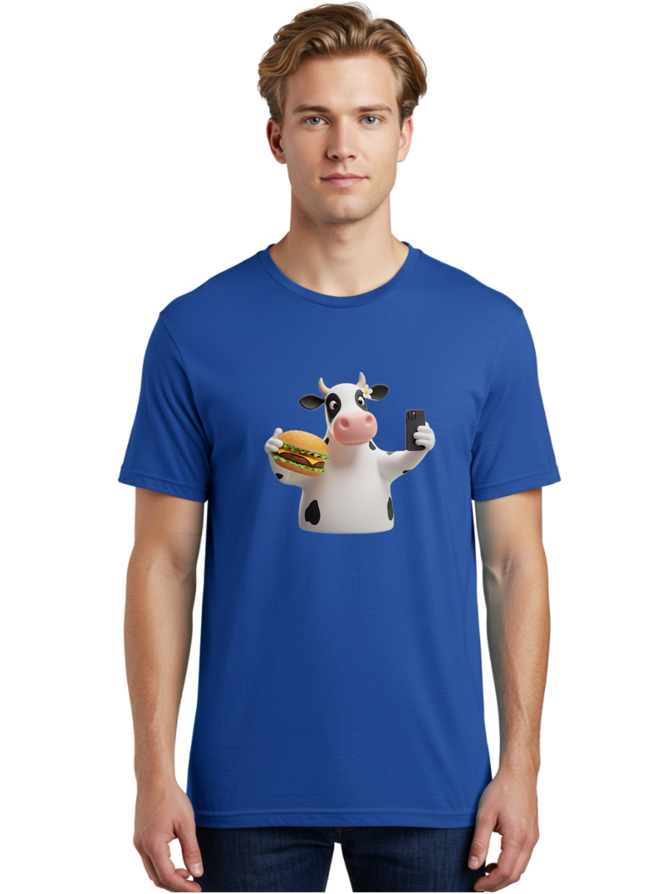 Cow-Selfie-1 Men'S Graphic Tee, 100% Cotton, Comfortable Casual Summer Wear, Machine Washable, Vintage Camera, Old Camera, Antique Camera, Black Camera, Classic Photography, Photography Equipment, Nostalgic Device, Film Camera, Camera Art Bah802