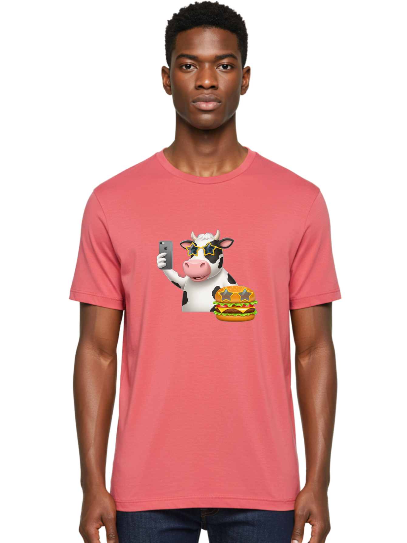 Cow-Selfie-2 Men'S Graphic Tee, 100% Cotton, Comfortable Casual Summer Wear, Machine Washable, Vintage Camera, Old Camera, Antique Camera, Black Camera, Classic Photography, Photography Equipment, Nostalgic Device, Film Camera, Camera Art Bah803
