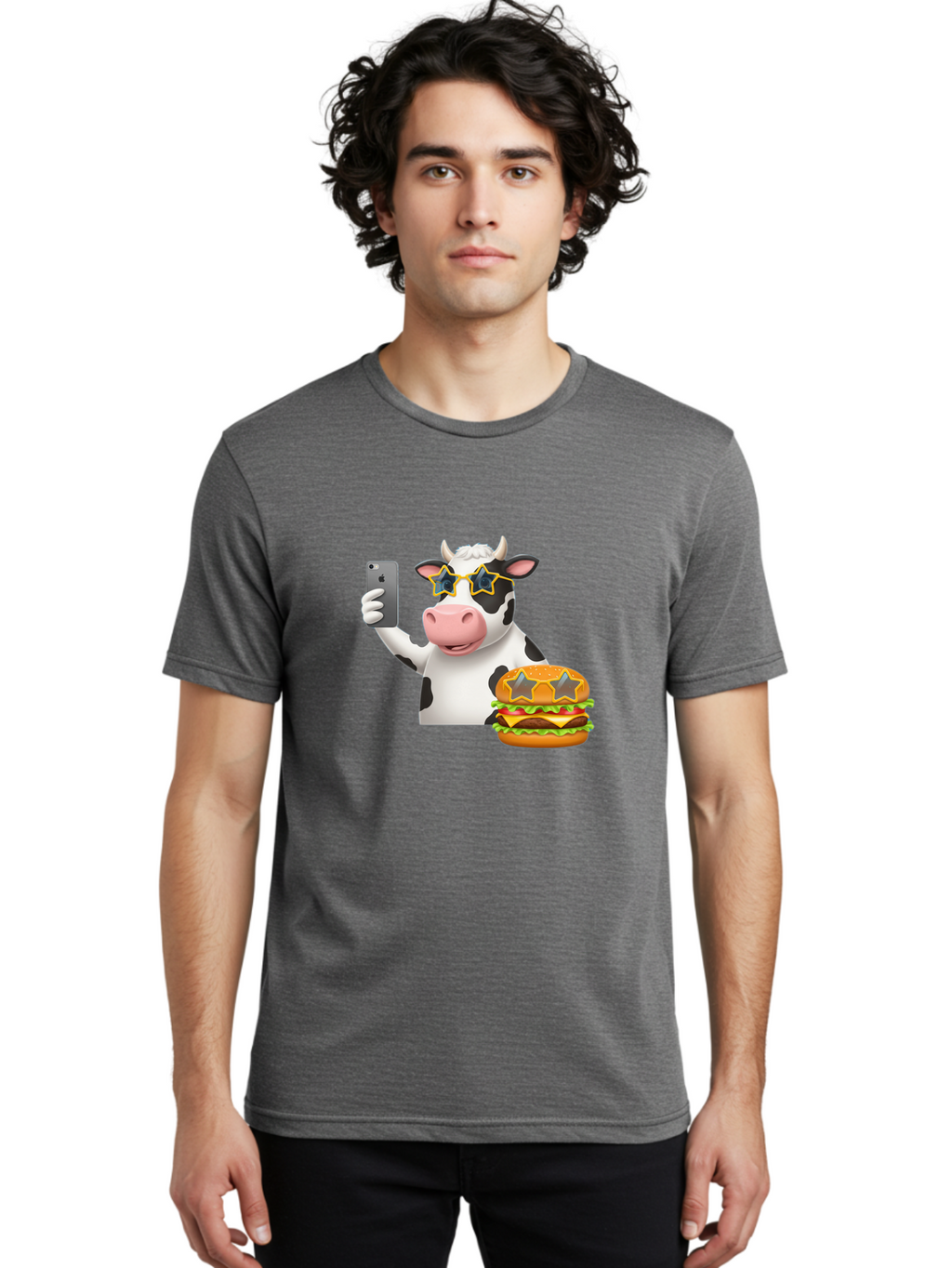Cow-Selfie-2 Men'S Graphic Tee, 100% Cotton, Comfortable Casual Summer Wear, Machine Washable, Vintage Camera, Old Camera, Antique Camera, Black Camera, Classic Photography, Photography Equipment, Nostalgic Device, Film Camera, Camera Art Bah803
