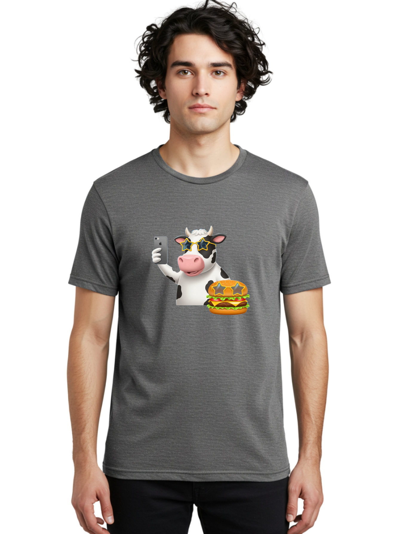 Cow-Selfie-2 Men'S Graphic Tee, 100% Cotton, Comfortable Casual Summer Wear, Machine Washable, Vintage Camera, Old Camera, Antique Camera, Black Camera, Classic Photography, Photography Equipment, Nostalgic Device, Film Camera, Camera Art Bah803