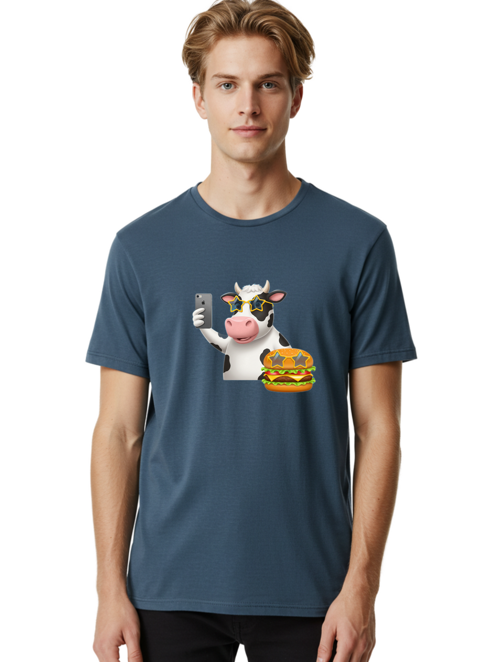 Cow-Selfie-2 Men'S Graphic Tee, 100% Cotton, Comfortable Casual Summer Wear, Machine Washable, Vintage Camera, Old Camera, Antique Camera, Black Camera, Classic Photography, Photography Equipment, Nostalgic Device, Film Camera, Camera Art Bah803