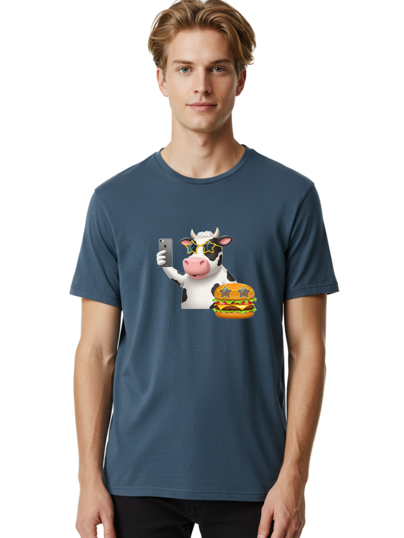 Cow-Selfie-2 Men'S Graphic Tee, 100% Cotton, Comfortable Casual Summer Wear, Machine Washable, Vintage Camera, Old Camera, Antique Camera, Black Camera, Classic Photography, Photography Equipment, Nostalgic Device, Film Camera, Camera Art Bah803