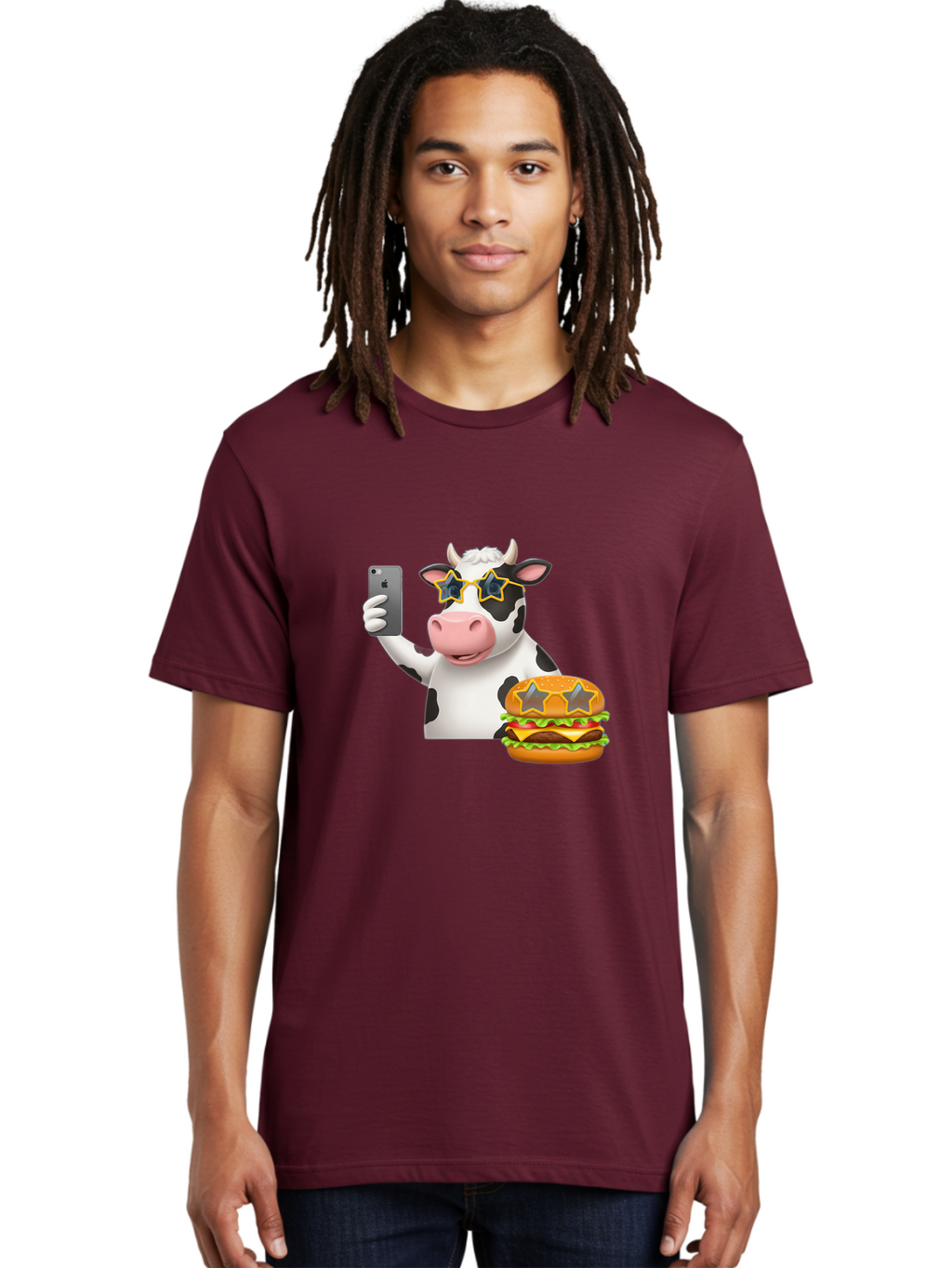Cow-Selfie-2 Men'S Graphic Tee, 100% Cotton, Comfortable Casual Summer Wear, Machine Washable, Vintage Camera, Old Camera, Antique Camera, Black Camera, Classic Photography, Photography Equipment, Nostalgic Device, Film Camera, Camera Art Bah803