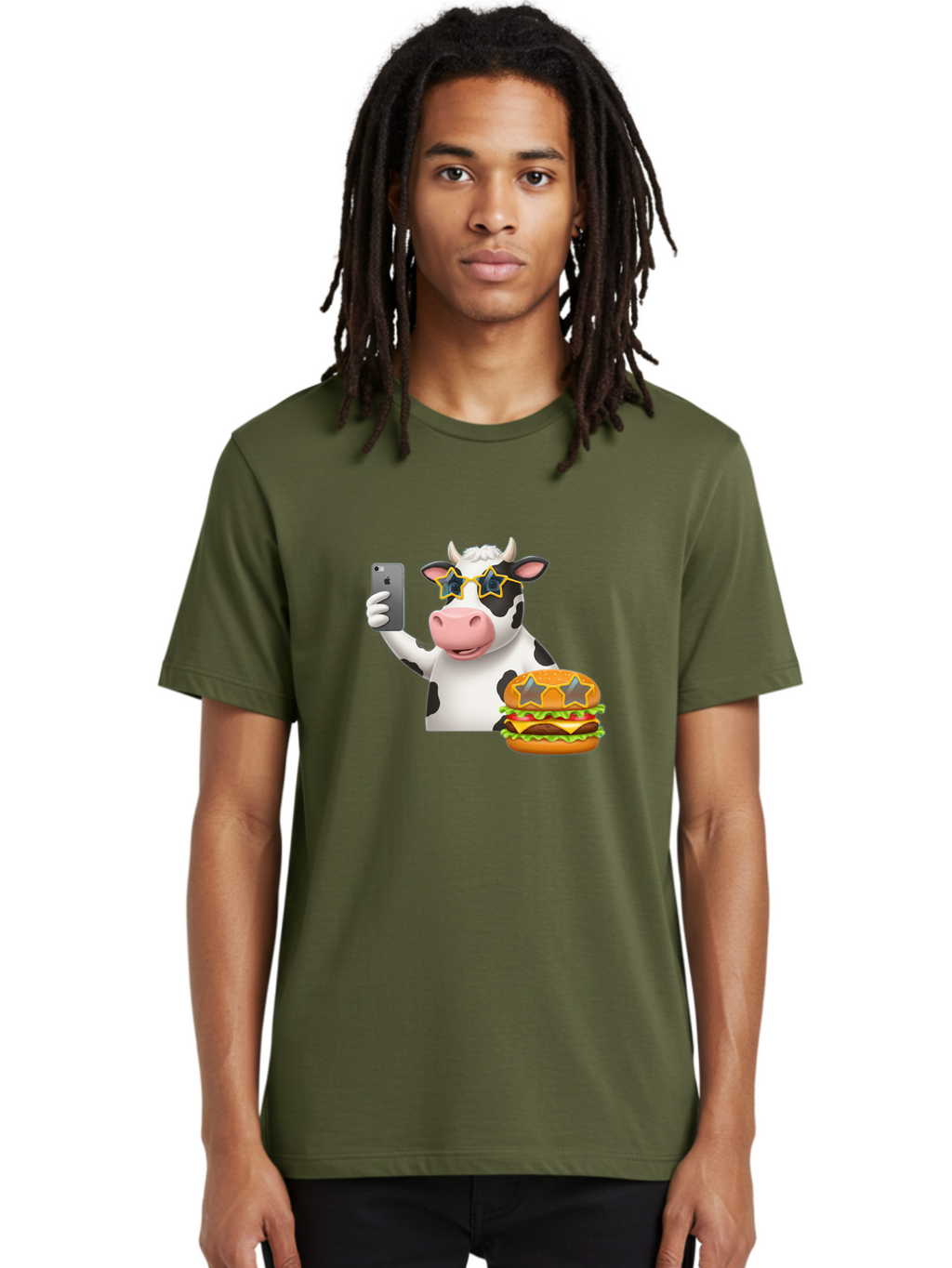 Cow-Selfie-2 Men'S Graphic Tee, 100% Cotton, Comfortable Casual Summer Wear, Machine Washable, Vintage Camera, Old Camera, Antique Camera, Black Camera, Classic Photography, Photography Equipment, Nostalgic Device, Film Camera, Camera Art Bah803