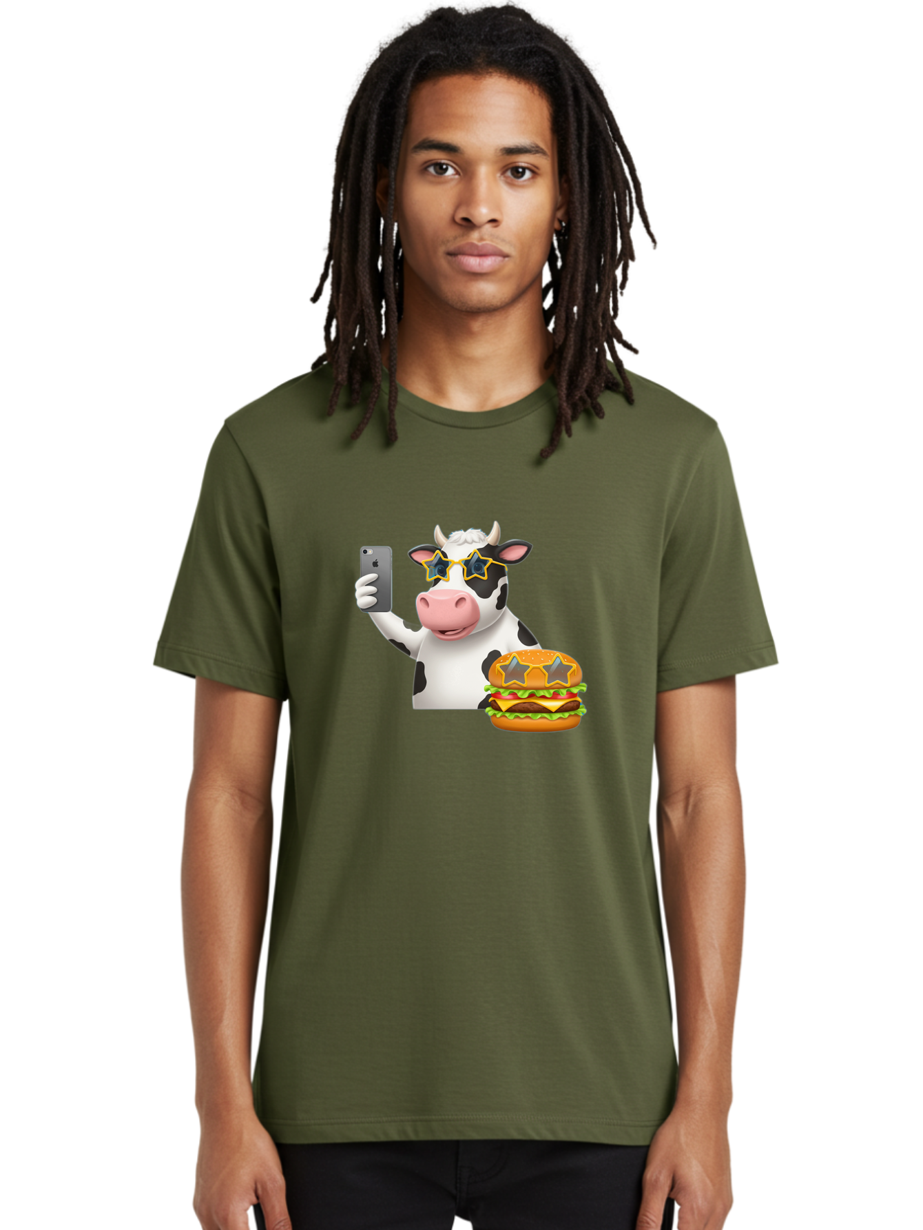 Cow-Selfie-2 Men'S Graphic Tee, 100% Cotton, Comfortable Casual Summer Wear, Machine Washable, Vintage Camera, Old Camera, Antique Camera, Black Camera, Classic Photography, Photography Equipment, Nostalgic Device, Film Camera, Camera Art Bah803