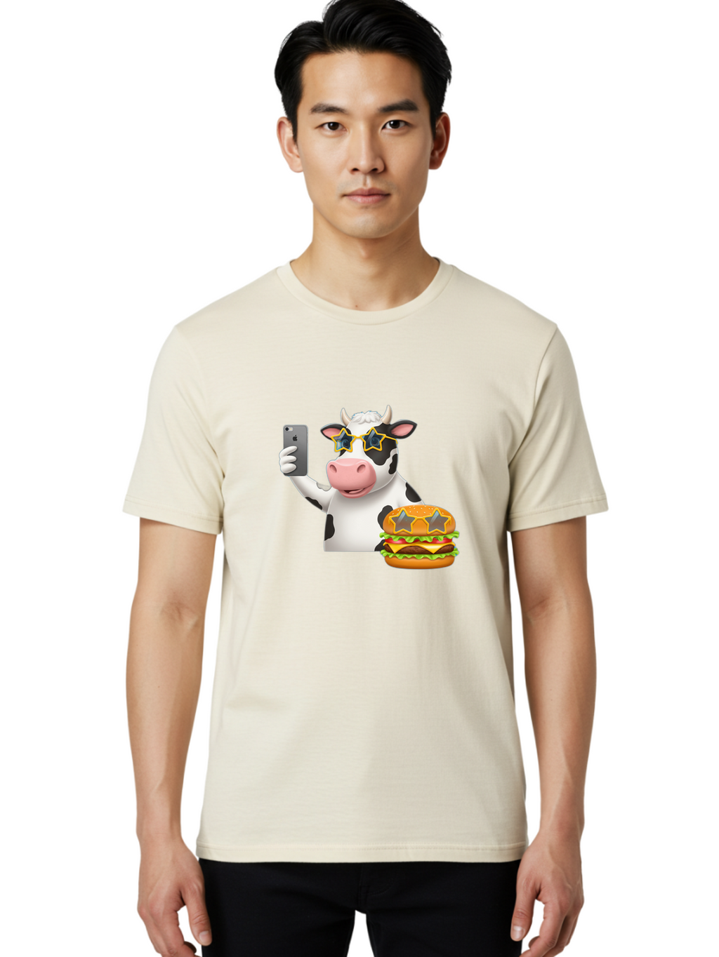 Cow-Selfie-2 Men'S Graphic Tee, 100% Cotton, Comfortable Casual Summer Wear, Machine Washable, Vintage Camera, Old Camera, Antique Camera, Black Camera, Classic Photography, Photography Equipment, Nostalgic Device, Film Camera, Camera Art Bah803