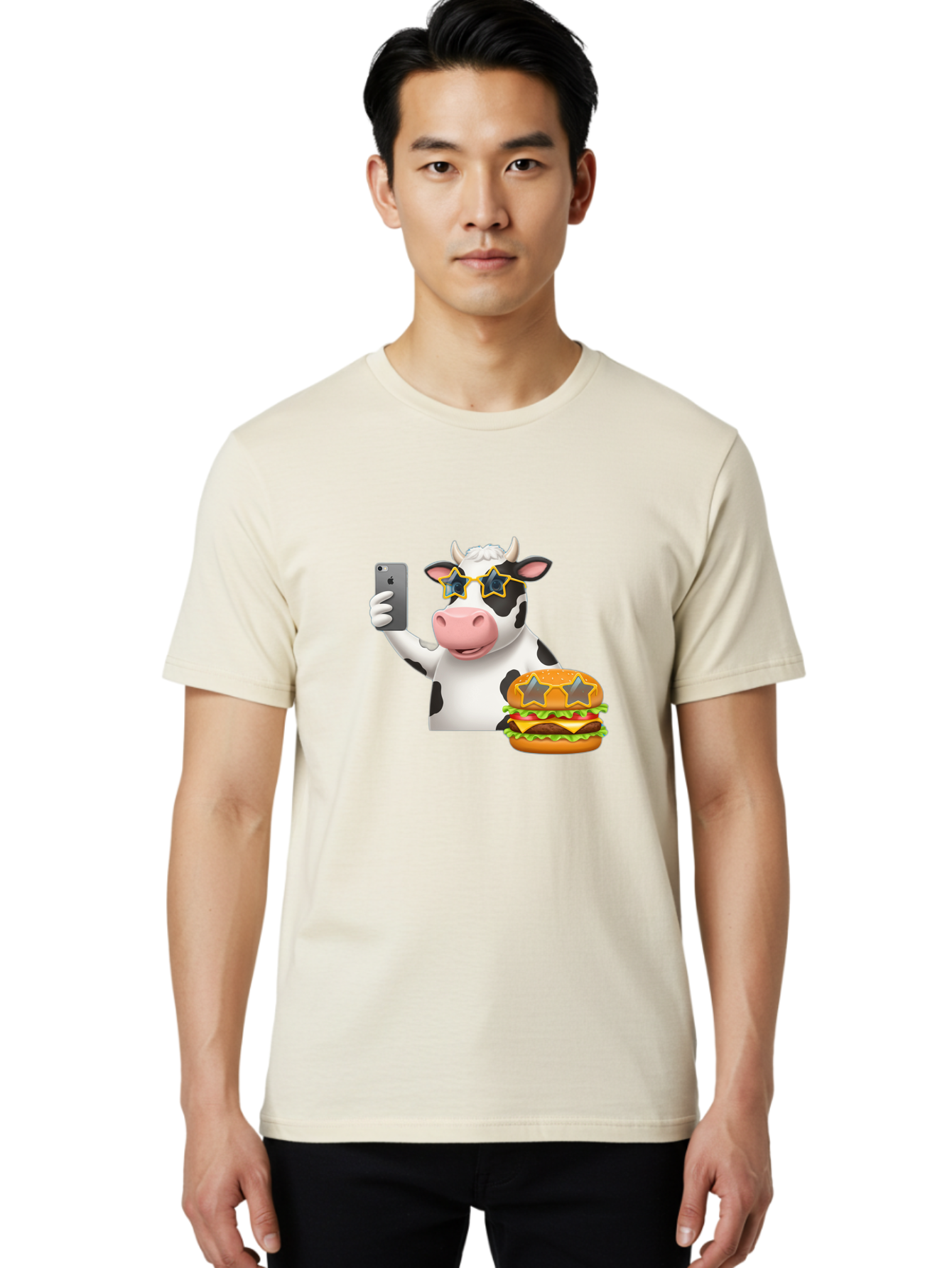 Cow-Selfie-2 Men'S Graphic Tee, 100% Cotton, Comfortable Casual Summer Wear, Machine Washable, Vintage Camera, Old Camera, Antique Camera, Black Camera, Classic Photography, Photography Equipment, Nostalgic Device, Film Camera, Camera Art Bah803
