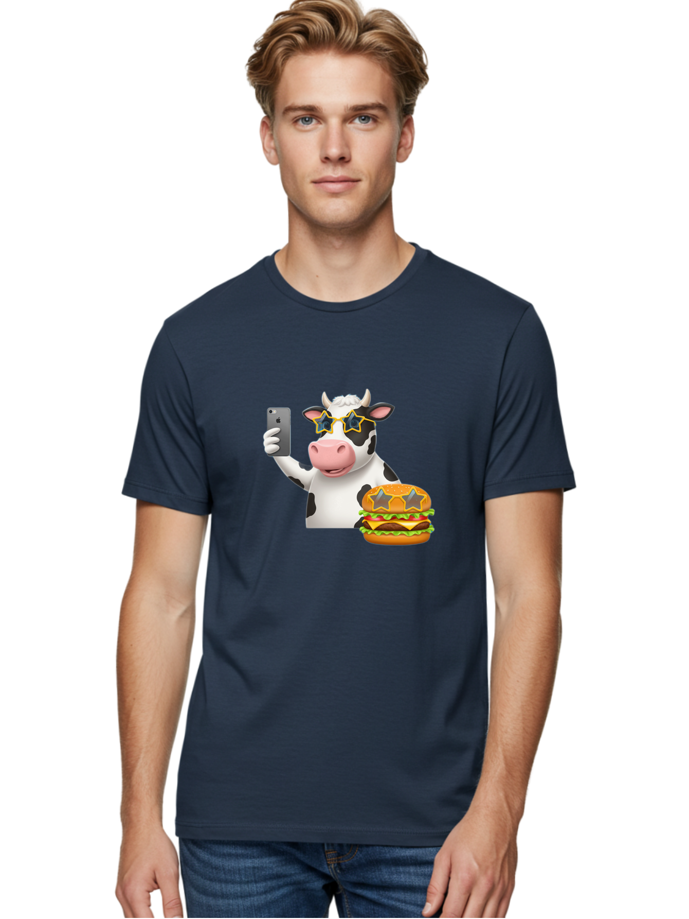 Cow-Selfie-2 Men'S Graphic Tee, 100% Cotton, Comfortable Casual Summer Wear, Machine Washable, Vintage Camera, Old Camera, Antique Camera, Black Camera, Classic Photography, Photography Equipment, Nostalgic Device, Film Camera, Camera Art Bah803