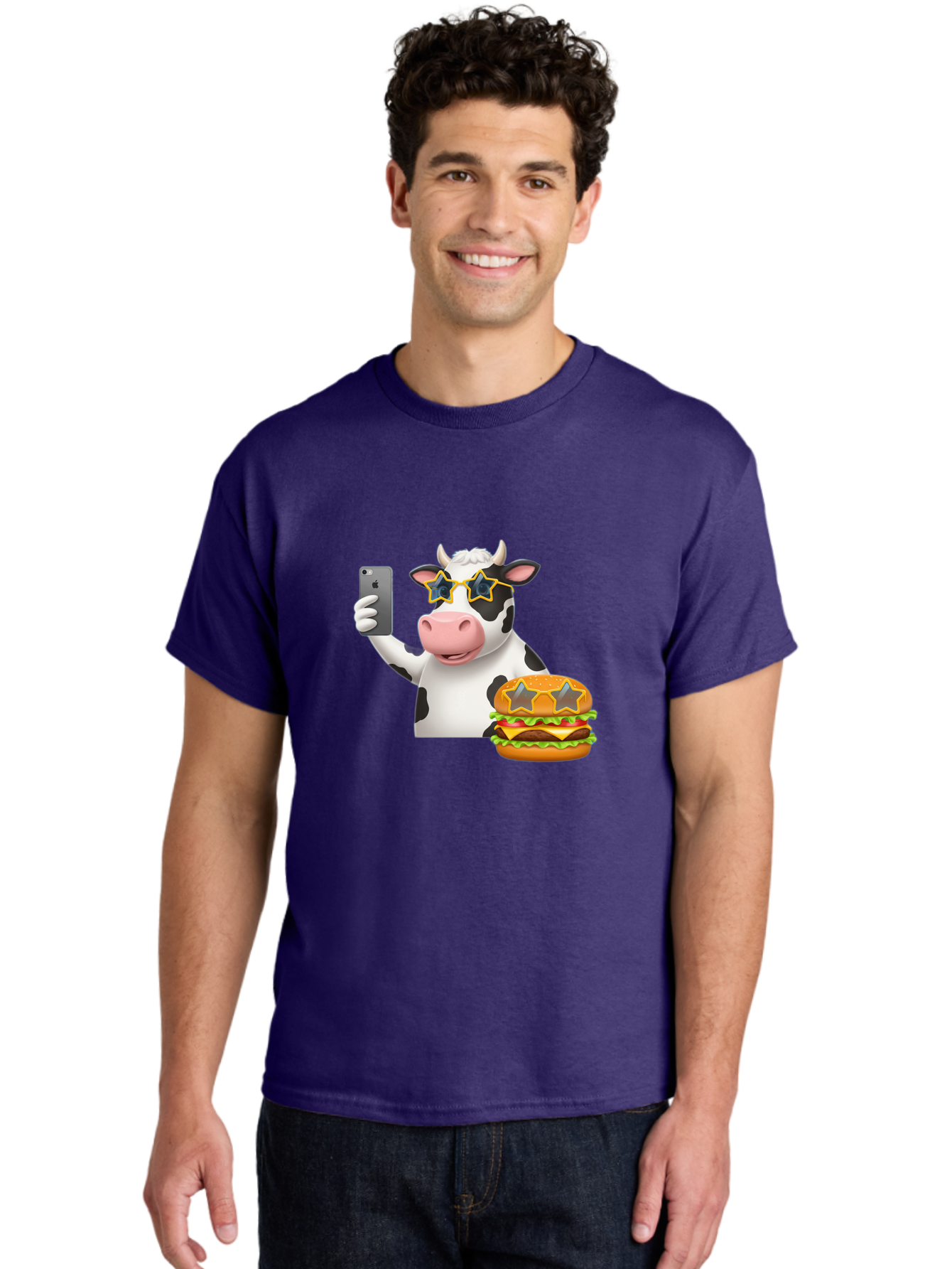 Cow-Selfie-2 Men'S Graphic Tee, 100% Cotton, Comfortable Casual Summer Wear, Machine Washable, Vintage Camera, Old Camera, Antique Camera, Black Camera, Classic Photography, Photography Equipment, Nostalgic Device, Film Camera, Camera Art Bah803