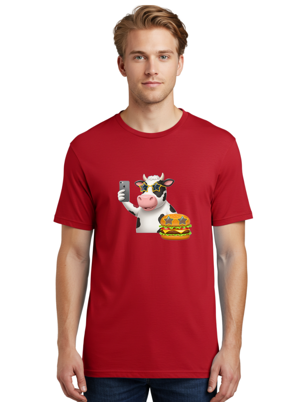Cow-Selfie-2 Men'S Graphic Tee, 100% Cotton, Comfortable Casual Summer Wear, Machine Washable, Vintage Camera, Old Camera, Antique Camera, Black Camera, Classic Photography, Photography Equipment, Nostalgic Device, Film Camera, Camera Art Bah803