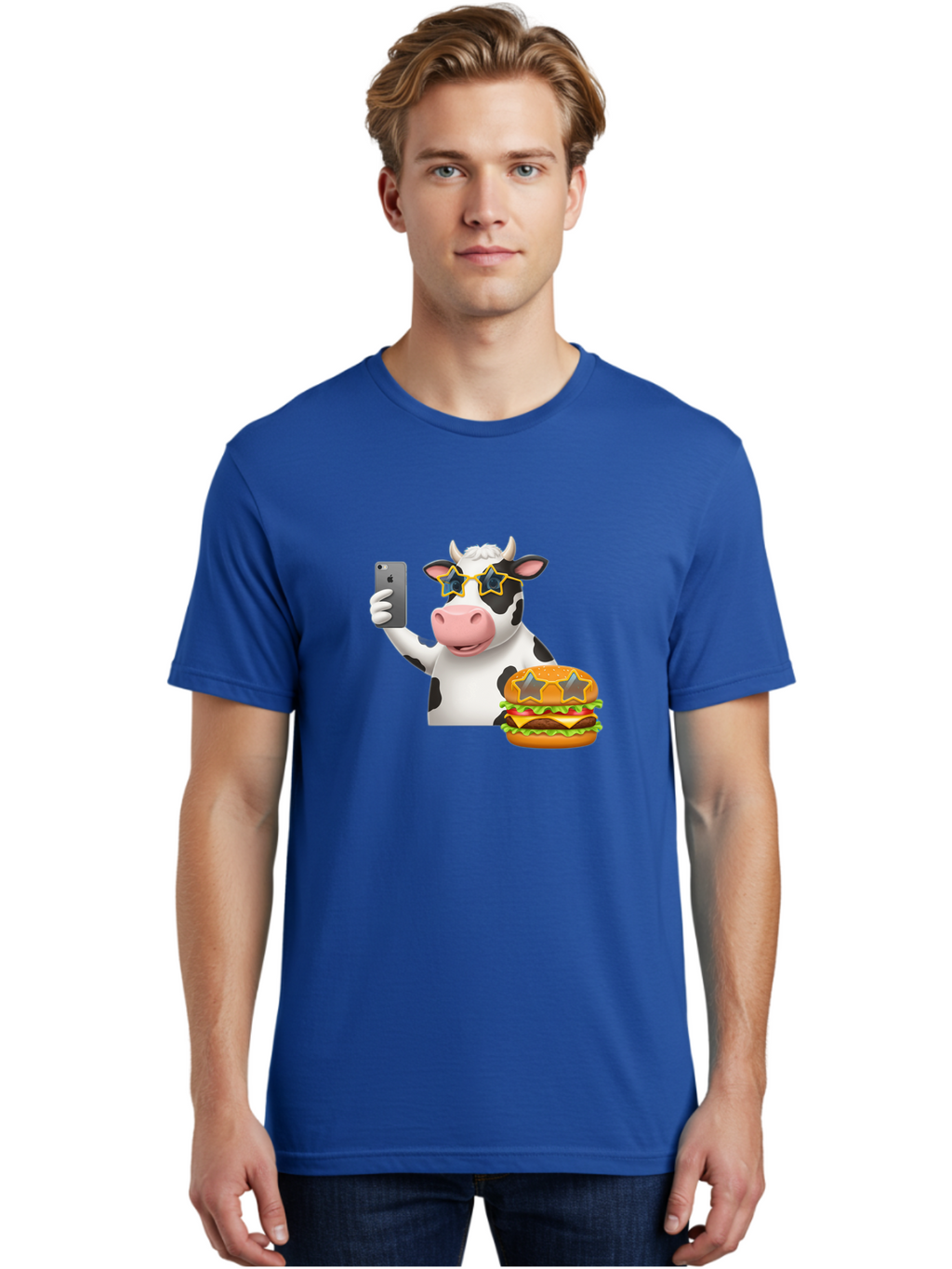 Cow-Selfie-2 Men'S Graphic Tee, 100% Cotton, Comfortable Casual Summer Wear, Machine Washable, Vintage Camera, Old Camera, Antique Camera, Black Camera, Classic Photography, Photography Equipment, Nostalgic Device, Film Camera, Camera Art Bah803