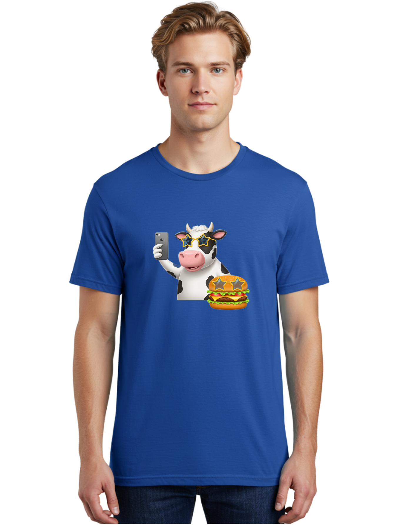 Cow-Selfie-2 Men'S Graphic Tee, 100% Cotton, Comfortable Casual Summer Wear, Machine Washable, Vintage Camera, Old Camera, Antique Camera, Black Camera, Classic Photography, Photography Equipment, Nostalgic Device, Film Camera, Camera Art Bah803