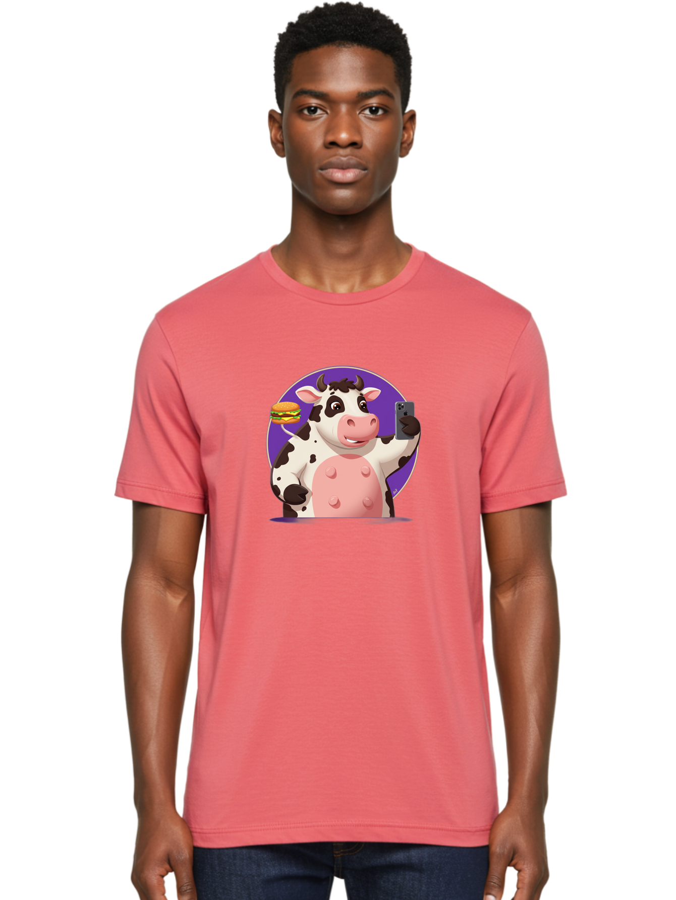 Cow-Selfie-3 Men'S Graphic Tee, 100% Cotton, Comfortable Casual Summer Wear, Machine Washable, Vintage Camera, Old Camera, Antique Camera, Black Camera, Classic Photography, Photography Equipment, Nostalgic Device, Film Camera, Camera Art Bah804