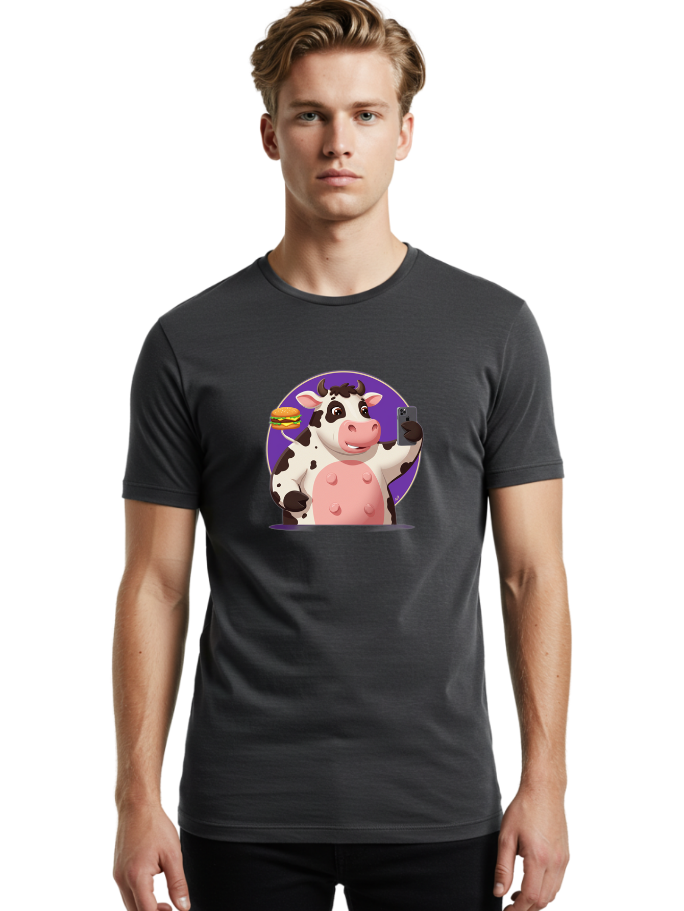 Cow-Selfie-3 Men'S Graphic Tee, 100% Cotton, Comfortable Casual Summer Wear, Machine Washable, Vintage Camera, Old Camera, Antique Camera, Black Camera, Classic Photography, Photography Equipment, Nostalgic Device, Film Camera, Camera Art Bah804