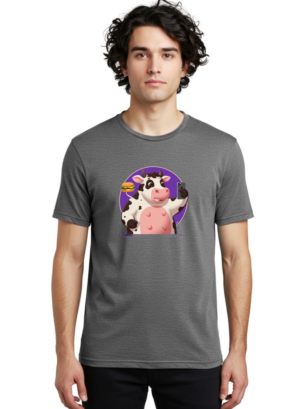 Cow-Selfie-3 Men'S Graphic Tee, 100% Cotton, Comfortable Casual Summer Wear, Machine Washable, Vintage Camera, Old Camera, Antique Camera, Black Camera, Classic Photography, Photography Equipment, Nostalgic Device, Film Camera, Camera Art Bah804