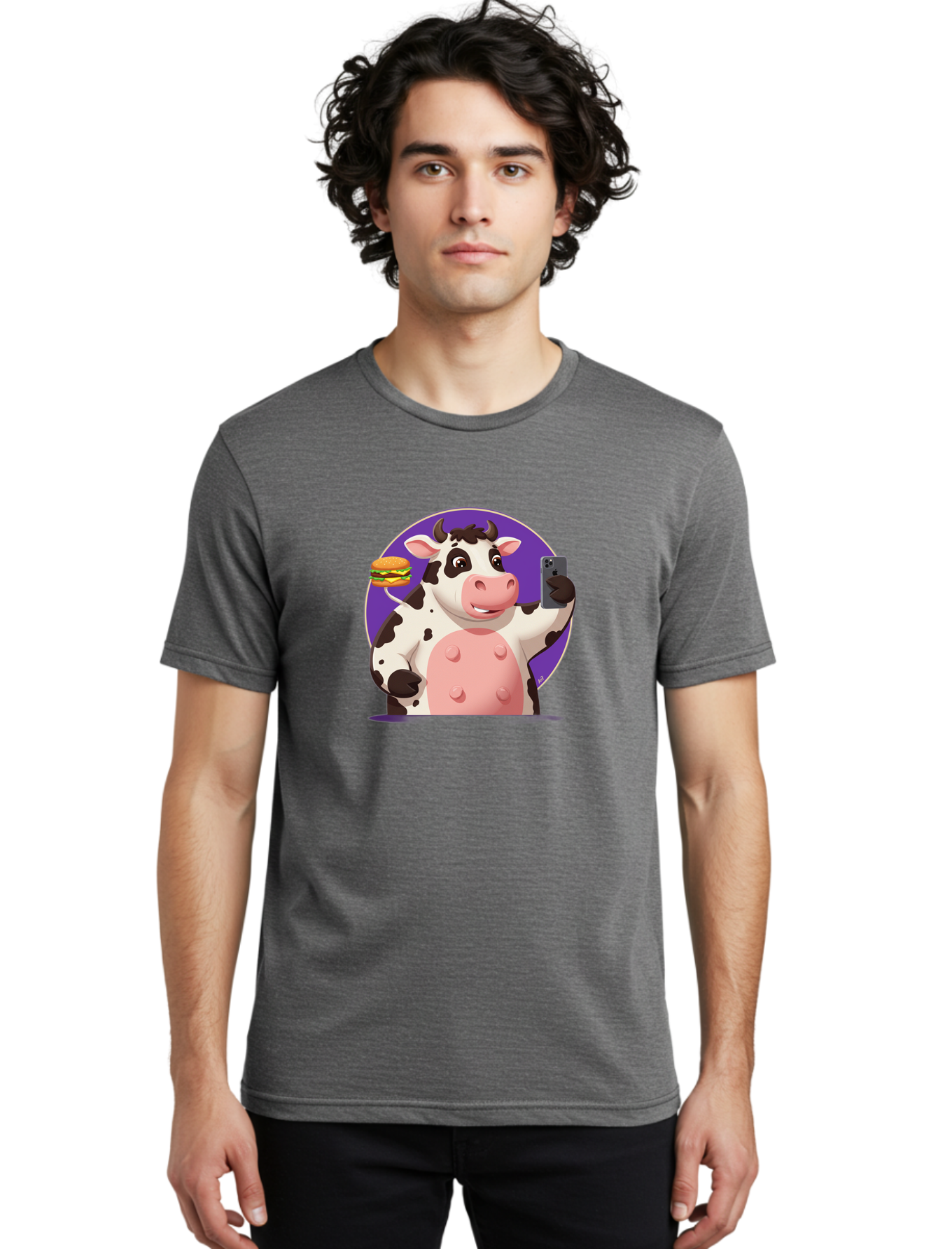 Cow-Selfie-3 Men'S Graphic Tee, 100% Cotton, Comfortable Casual Summer Wear, Machine Washable, Vintage Camera, Old Camera, Antique Camera, Black Camera, Classic Photography, Photography Equipment, Nostalgic Device, Film Camera, Camera Art Bah804