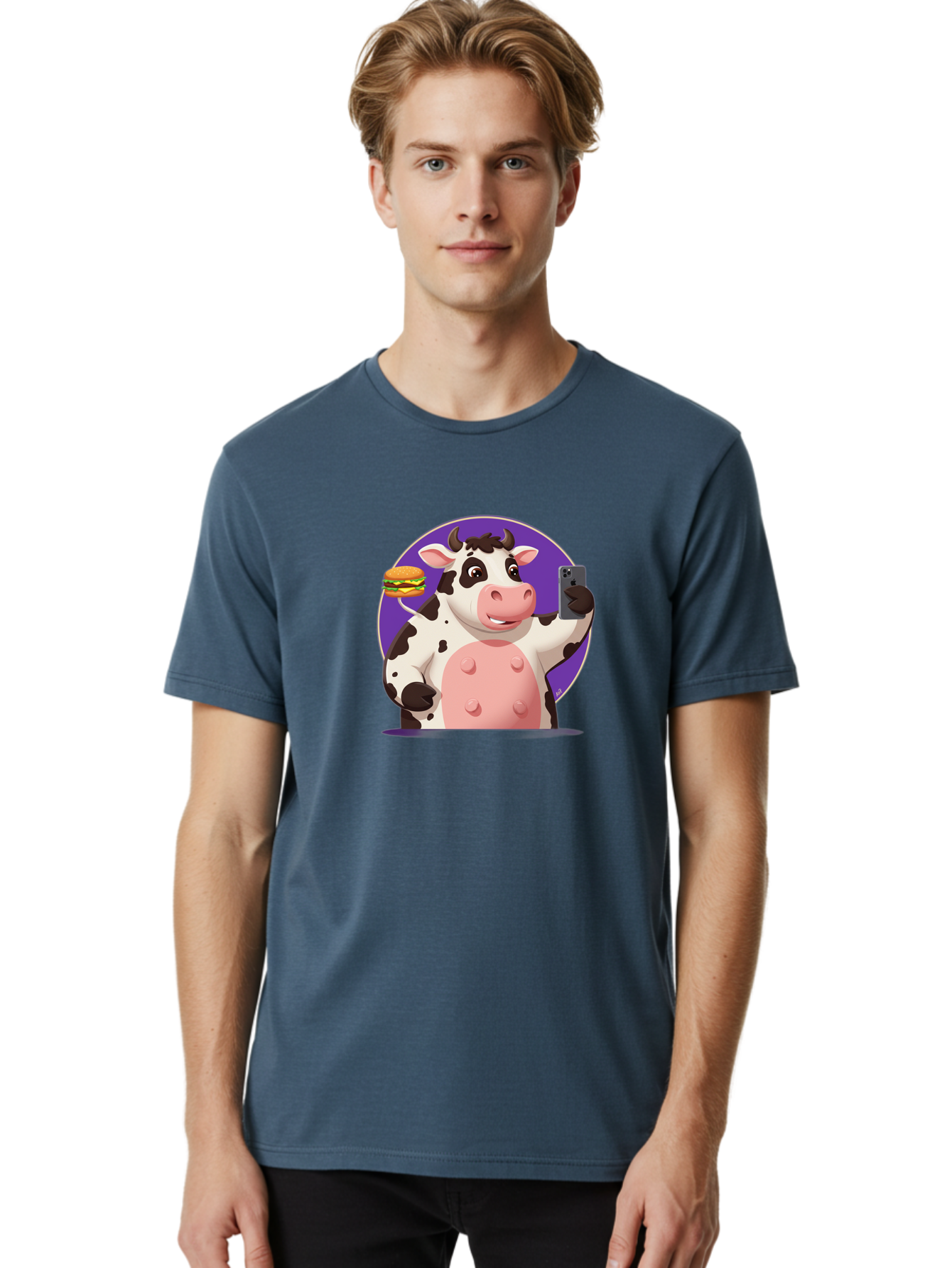 Cow-Selfie-3 Men'S Graphic Tee, 100% Cotton, Comfortable Casual Summer Wear, Machine Washable, Vintage Camera, Old Camera, Antique Camera, Black Camera, Classic Photography, Photography Equipment, Nostalgic Device, Film Camera, Camera Art Bah804