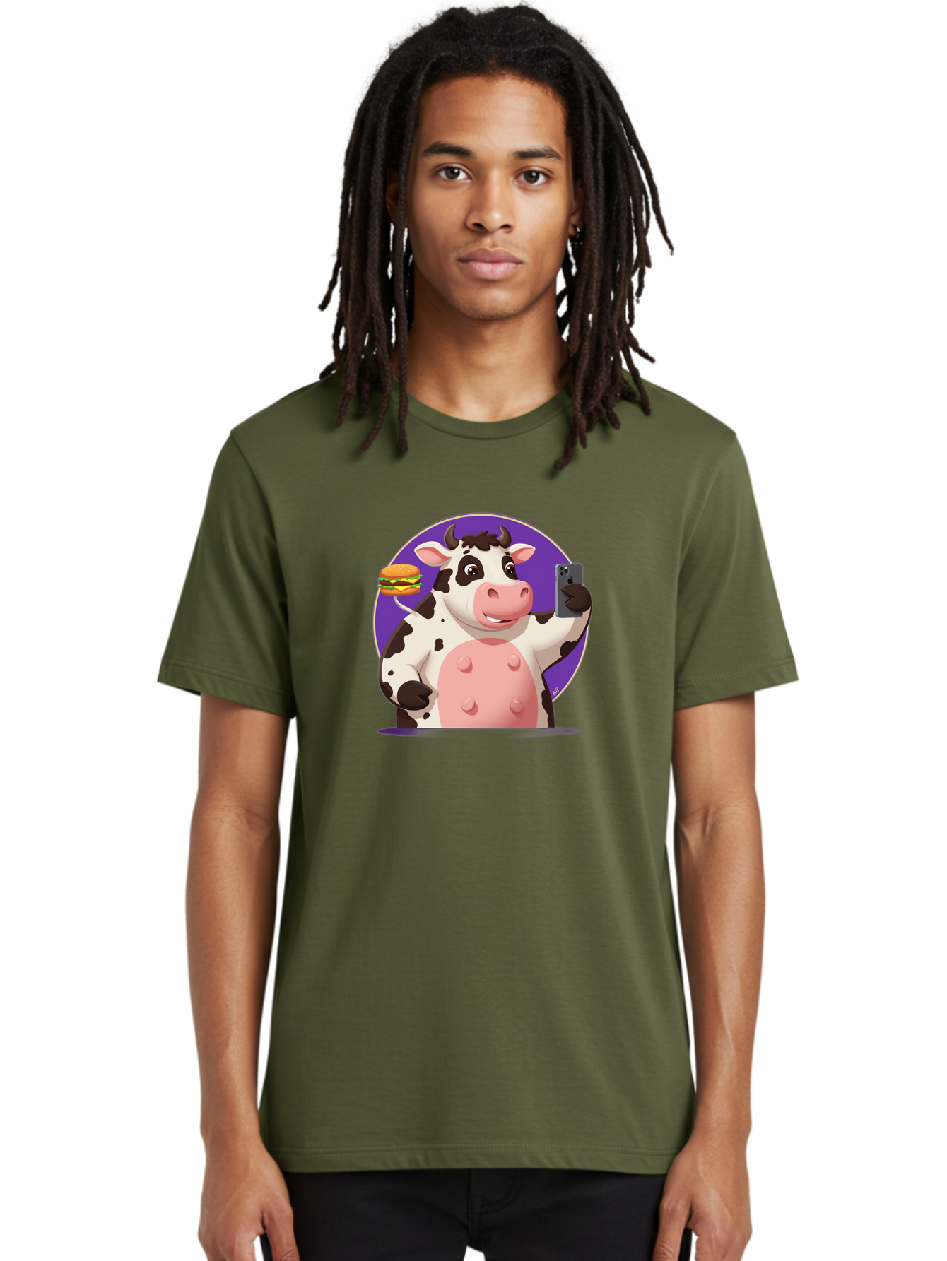 Cow-Selfie-3 Men'S Graphic Tee, 100% Cotton, Comfortable Casual Summer Wear, Machine Washable, Vintage Camera, Old Camera, Antique Camera, Black Camera, Classic Photography, Photography Equipment, Nostalgic Device, Film Camera, Camera Art Bah804
