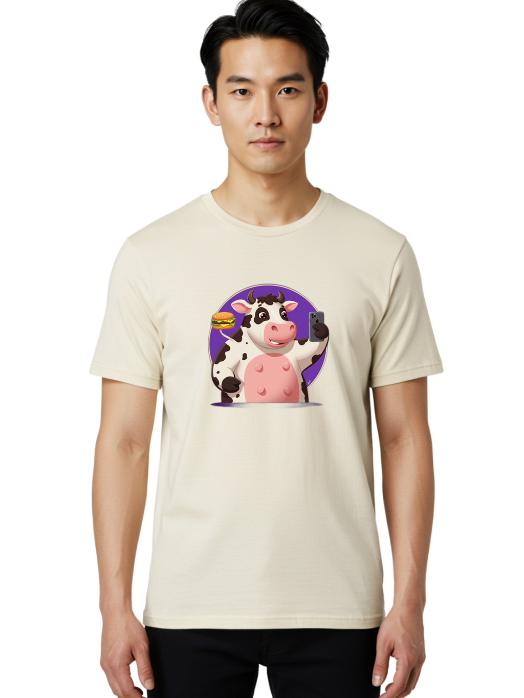 Cow-Selfie-3 Men'S Graphic Tee, 100% Cotton, Comfortable Casual Summer Wear, Machine Washable, Vintage Camera, Old Camera, Antique Camera, Black Camera, Classic Photography, Photography Equipment, Nostalgic Device, Film Camera, Camera Art Bah804