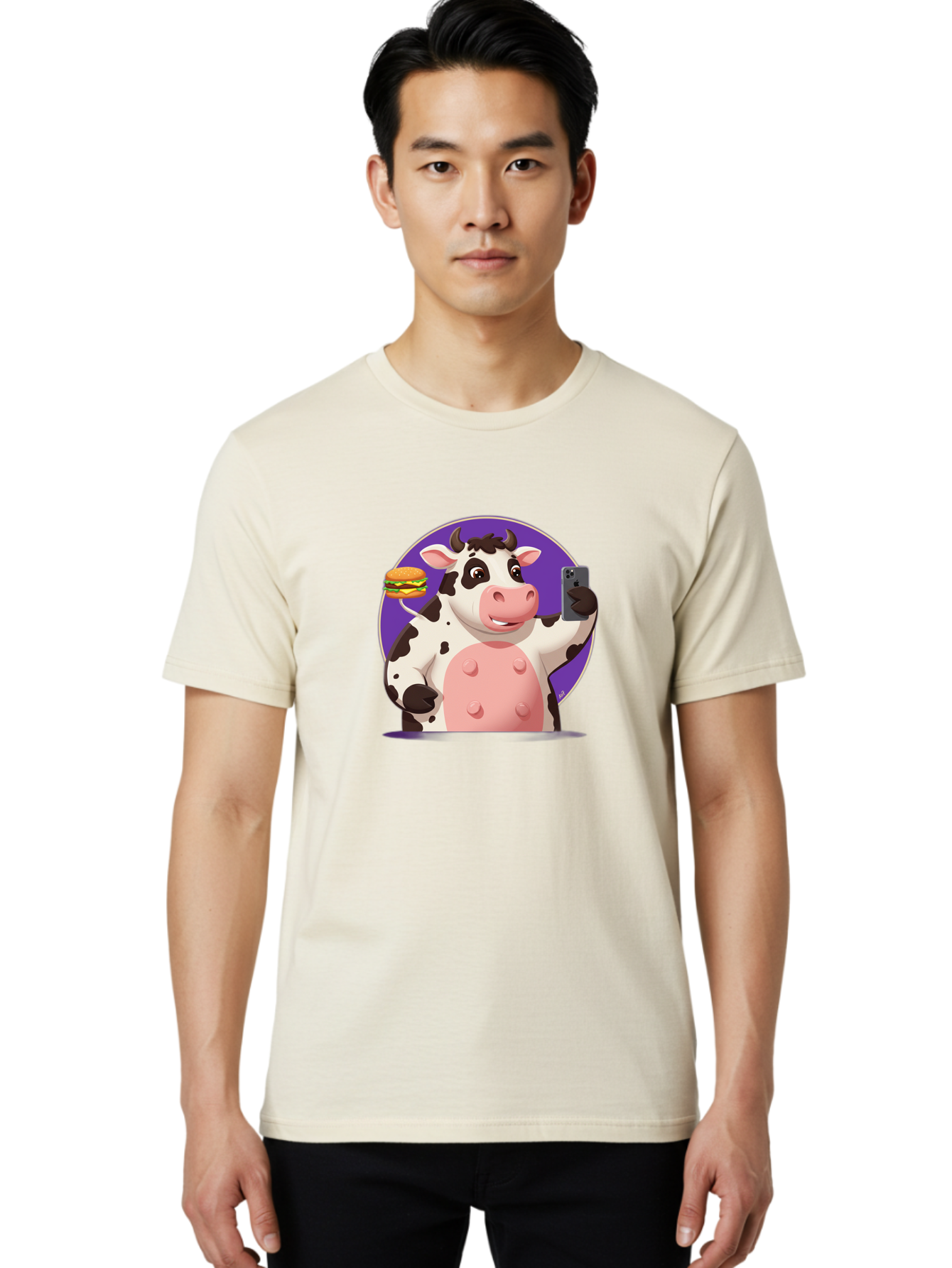 Cow-Selfie-3 Men'S Graphic Tee, 100% Cotton, Comfortable Casual Summer Wear, Machine Washable, Vintage Camera, Old Camera, Antique Camera, Black Camera, Classic Photography, Photography Equipment, Nostalgic Device, Film Camera, Camera Art Bah804