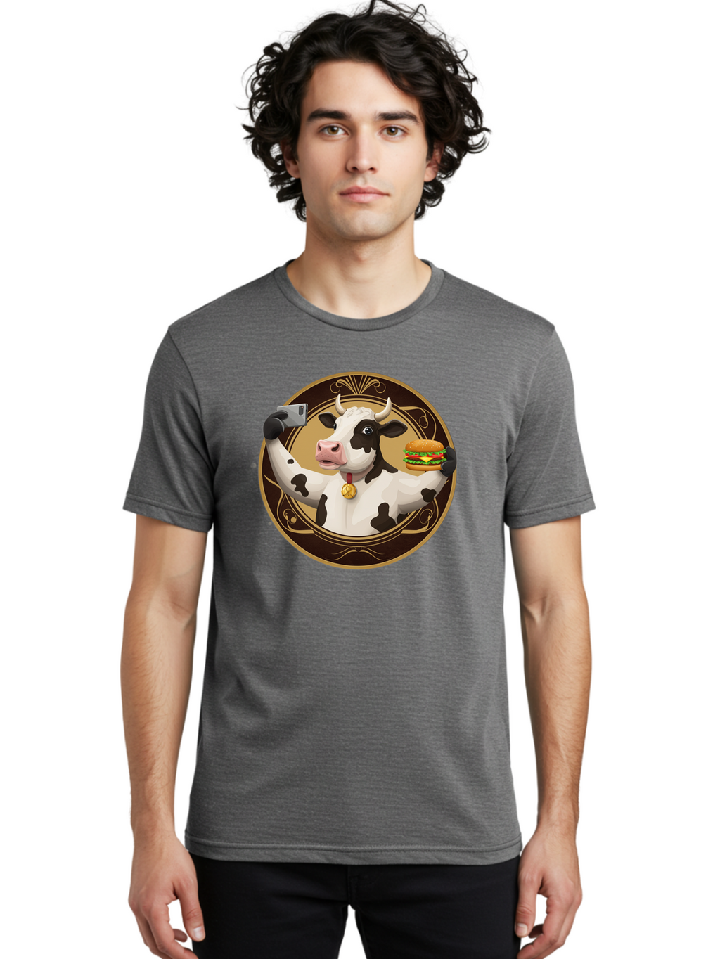 Cow-Selfie-4 Men'S Graphic Tee, 100% Cotton, Comfortable Casual Summer Wear, Machine Washable, Vintage Camera, Old Camera, Antique Camera, Black Camera, Classic Photography, Photography Equipment, Nostalgic Device, Film Camera, Camera Art Bah805
