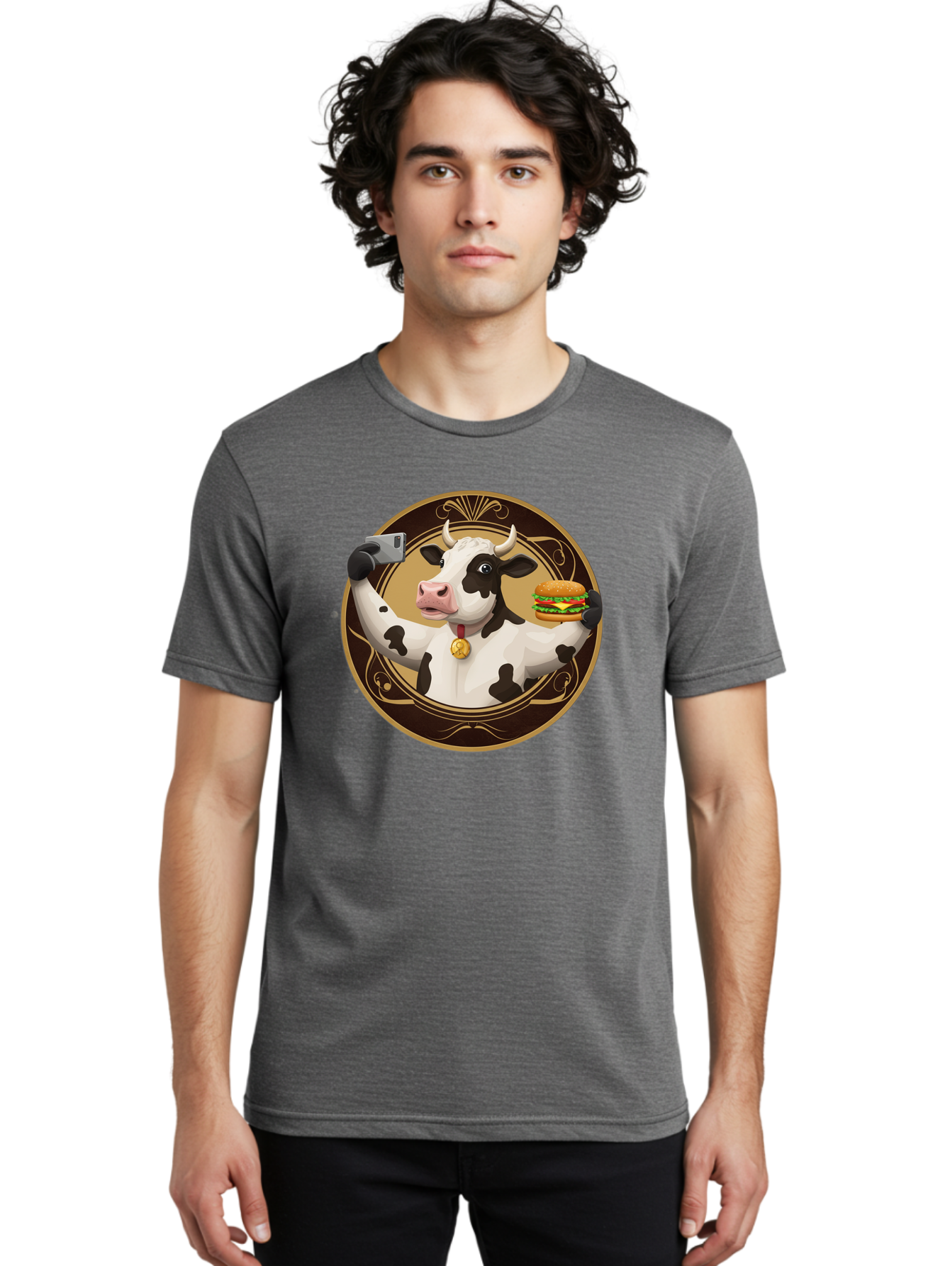 Cow-Selfie-4 Men'S Graphic Tee, 100% Cotton, Comfortable Casual Summer Wear, Machine Washable, Vintage Camera, Old Camera, Antique Camera, Black Camera, Classic Photography, Photography Equipment, Nostalgic Device, Film Camera, Camera Art Bah805