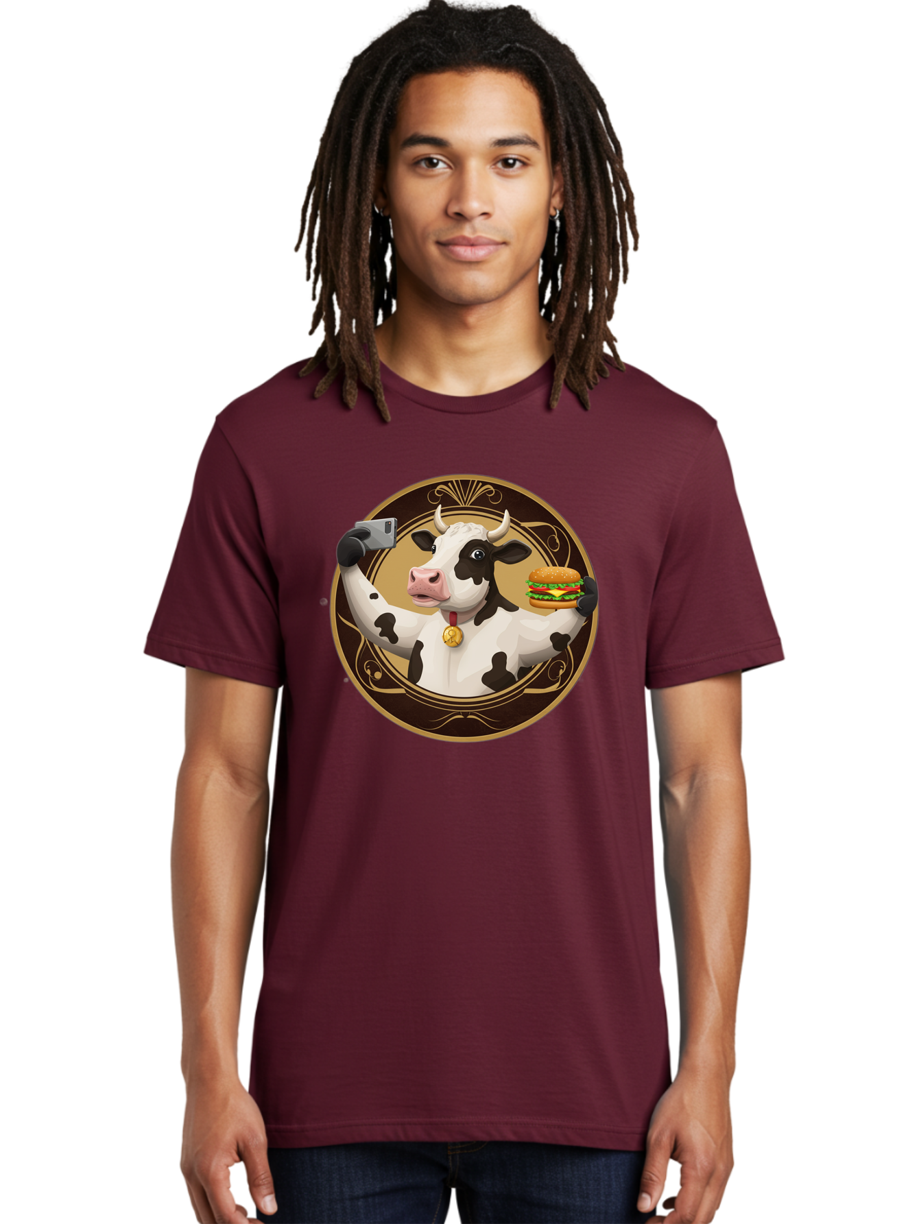 Cow-Selfie-4 Men'S Graphic Tee, 100% Cotton, Comfortable Casual Summer Wear, Machine Washable, Vintage Camera, Old Camera, Antique Camera, Black Camera, Classic Photography, Photography Equipment, Nostalgic Device, Film Camera, Camera Art Bah805