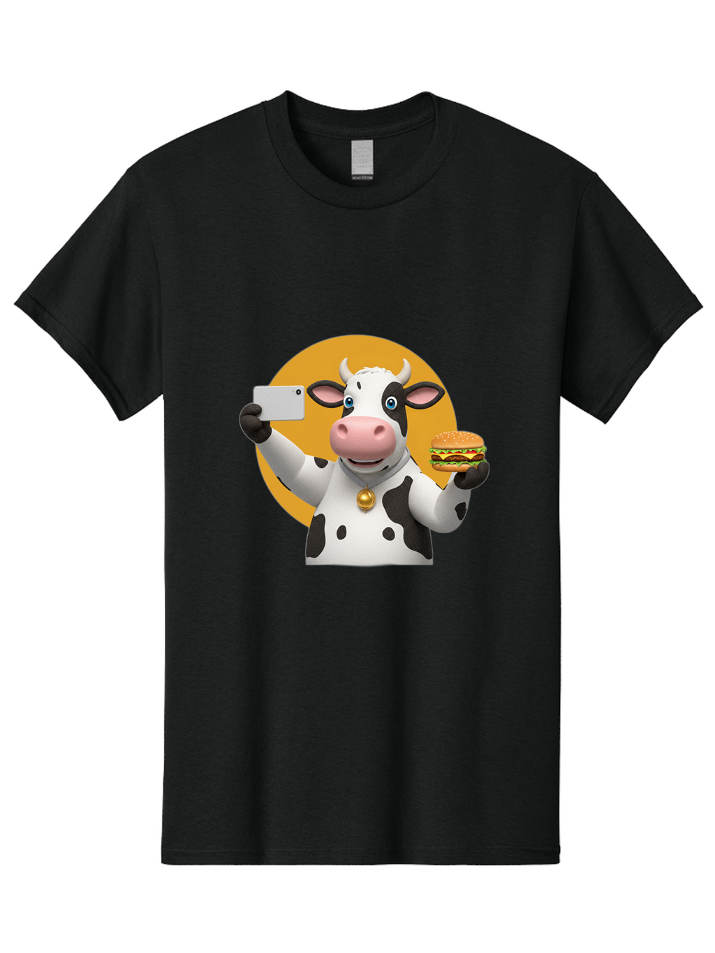 Cow-Selfie-Burger-1 Men'S Graphic Tee, 100% Cotton, Comfortable Casual Summer Wear, Machine Washable, Vintage Camera, Old Camera, Antique Camera, Black Camera, Classic Photography, Photography Equipment, Nostalgic Device, Film Camera, Bah806