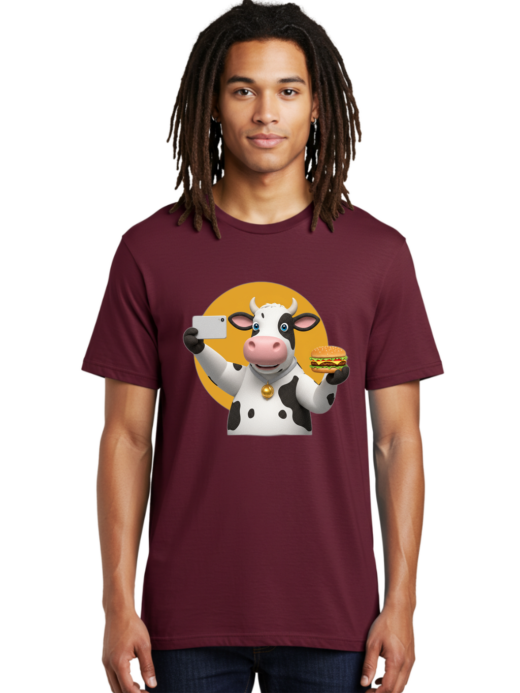Cow-Selfie-Burger-1 Men'S Graphic Tee, 100% Cotton, Comfortable Casual Summer Wear, Machine Washable, Vintage Camera, Old Camera, Antique Camera, Black Camera, Classic Photography, Photography Equipment, Nostalgic Device, Film Camera, Bah806