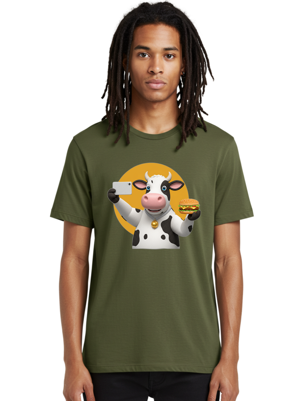 Cow-Selfie-Burger-1 Men'S Graphic Tee, 100% Cotton, Comfortable Casual Summer Wear, Machine Washable, Vintage Camera, Old Camera, Antique Camera, Black Camera, Classic Photography, Photography Equipment, Nostalgic Device, Film Camera, Bah806