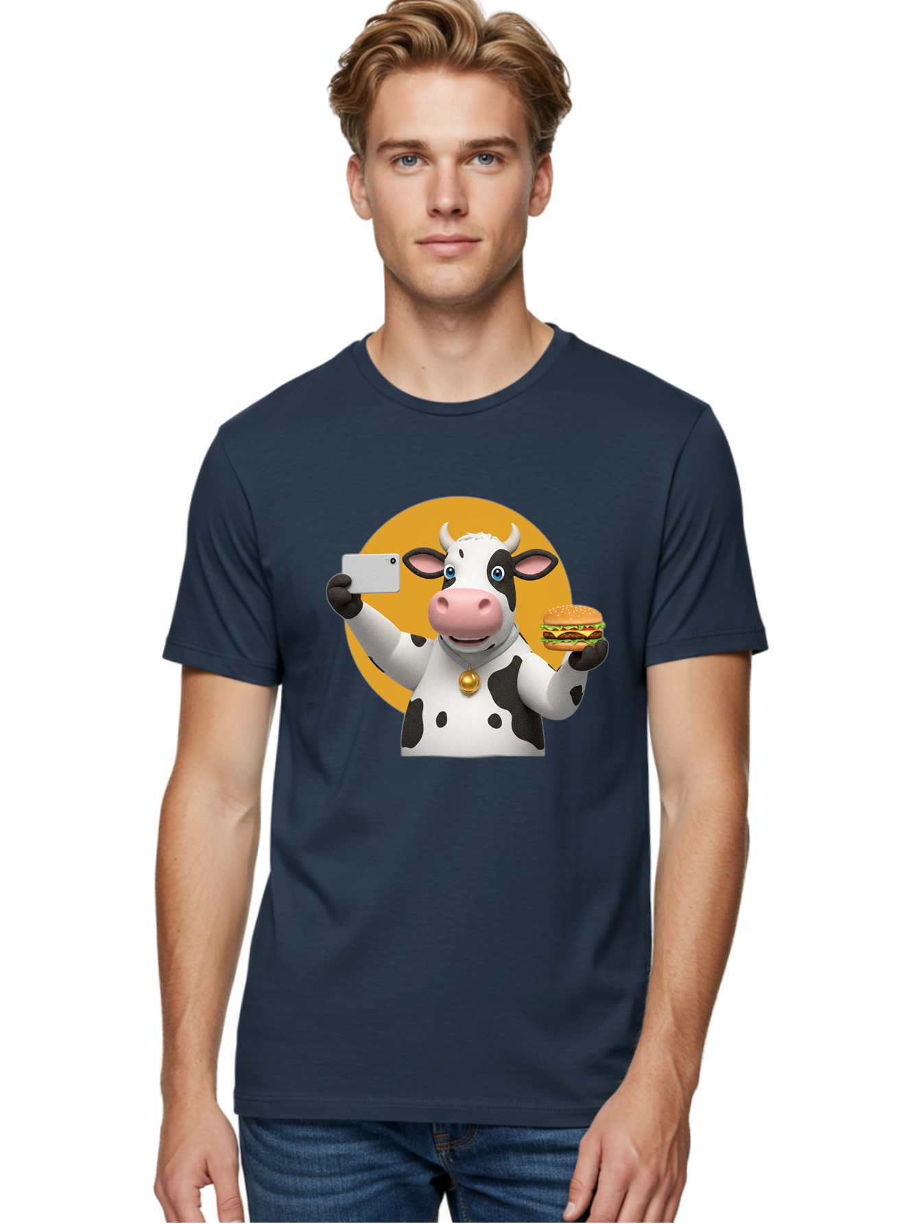 Cow-Selfie-Burger-1 Men'S Graphic Tee, 100% Cotton, Comfortable Casual Summer Wear, Machine Washable, Vintage Camera, Old Camera, Antique Camera, Black Camera, Classic Photography, Photography Equipment, Nostalgic Device, Film Camera, Bah806
