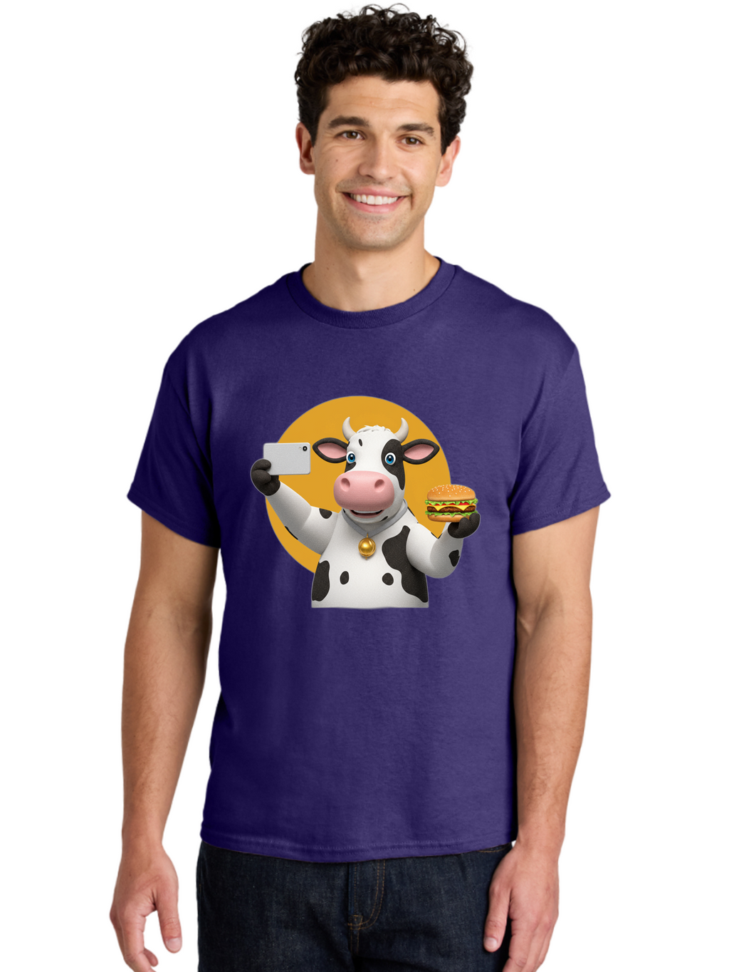 Cow-Selfie-Burger-1 Men'S Graphic Tee, 100% Cotton, Comfortable Casual Summer Wear, Machine Washable, Vintage Camera, Old Camera, Antique Camera, Black Camera, Classic Photography, Photography Equipment, Nostalgic Device, Film Camera, Bah806