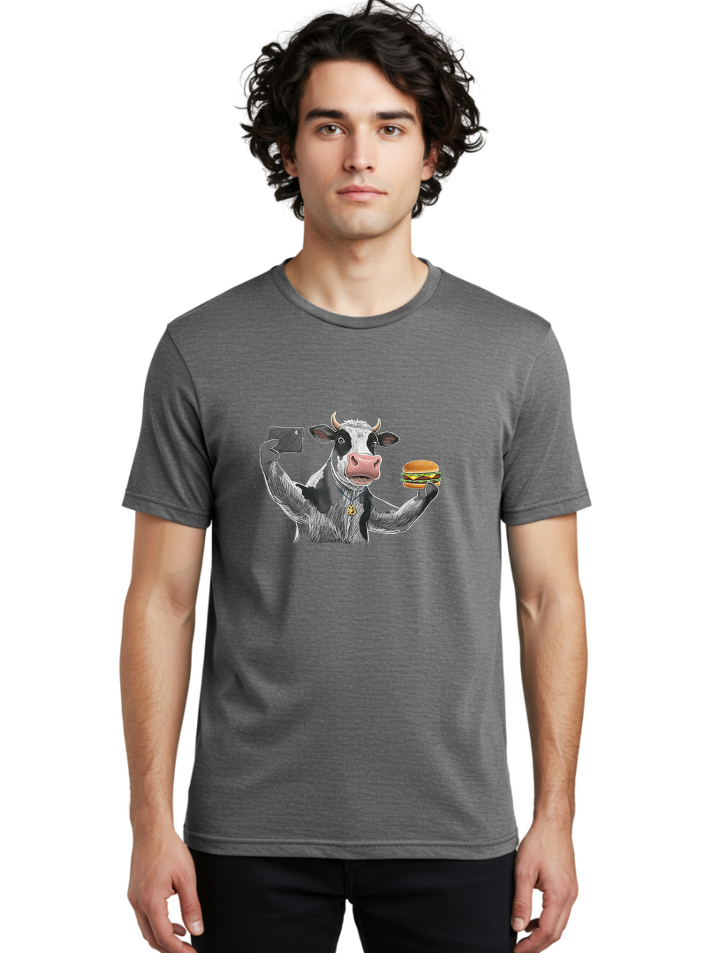 Cow-Selfie-Burger-2 Men'S Graphic Tee, 100% Cotton, Comfortable Casual Summer Wear, Machine Washable, Vintage Camera, Old Camera, Antique Camera, Black Camera, Classic Photography, Photography Equipment, Nostalgic Device, Film Camera, Bah807
