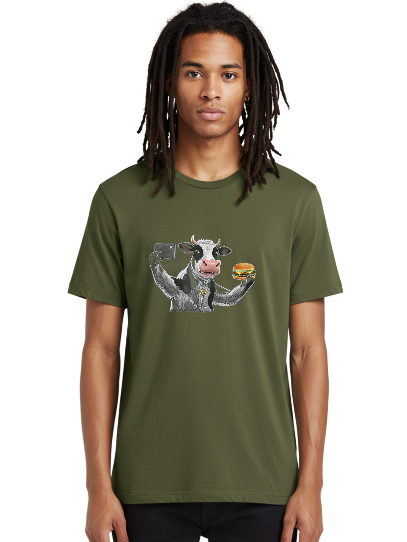 Cow-Selfie-Burger-2 Men'S Graphic Tee, 100% Cotton, Comfortable Casual Summer Wear, Machine Washable, Vintage Camera, Old Camera, Antique Camera, Black Camera, Classic Photography, Photography Equipment, Nostalgic Device, Film Camera, Bah807