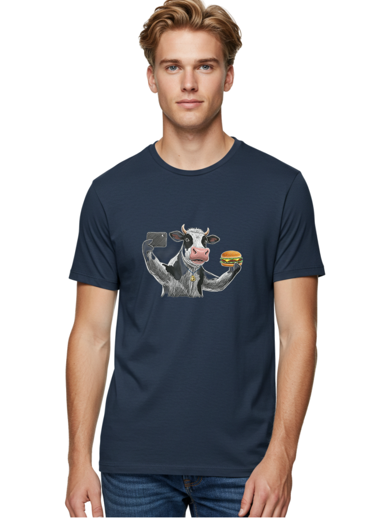Cow-Selfie-Burger-2 Men'S Graphic Tee, 100% Cotton, Comfortable Casual Summer Wear, Machine Washable, Vintage Camera, Old Camera, Antique Camera, Black Camera, Classic Photography, Photography Equipment, Nostalgic Device, Film Camera, Bah807