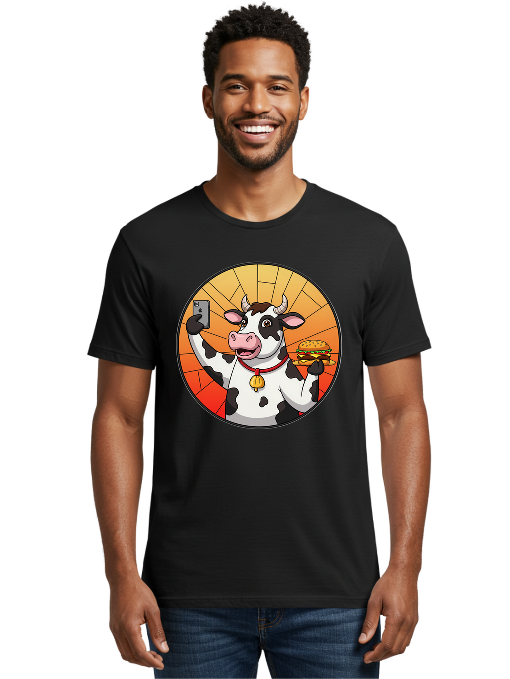 Cow-Selfie-Burger Men'S Graphic Tee, 100% Cotton, Comfortable Casual Summer Wear, Machine Washable, Vintage Camera, Old Camera, Antique Camera, Black Camera, Classic Photography, Photography Equipment, Nostalgic Device, Film Camera, Camera Art Bah808