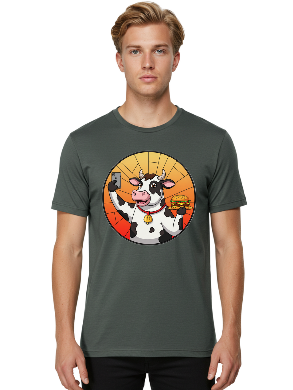 Cow-Selfie-Burger Men'S Graphic Tee, 100% Cotton, Comfortable Casual Summer Wear, Machine Washable, Vintage Camera, Old Camera, Antique Camera, Black Camera, Classic Photography, Photography Equipment, Nostalgic Device, Film Camera, Camera Art Bah808