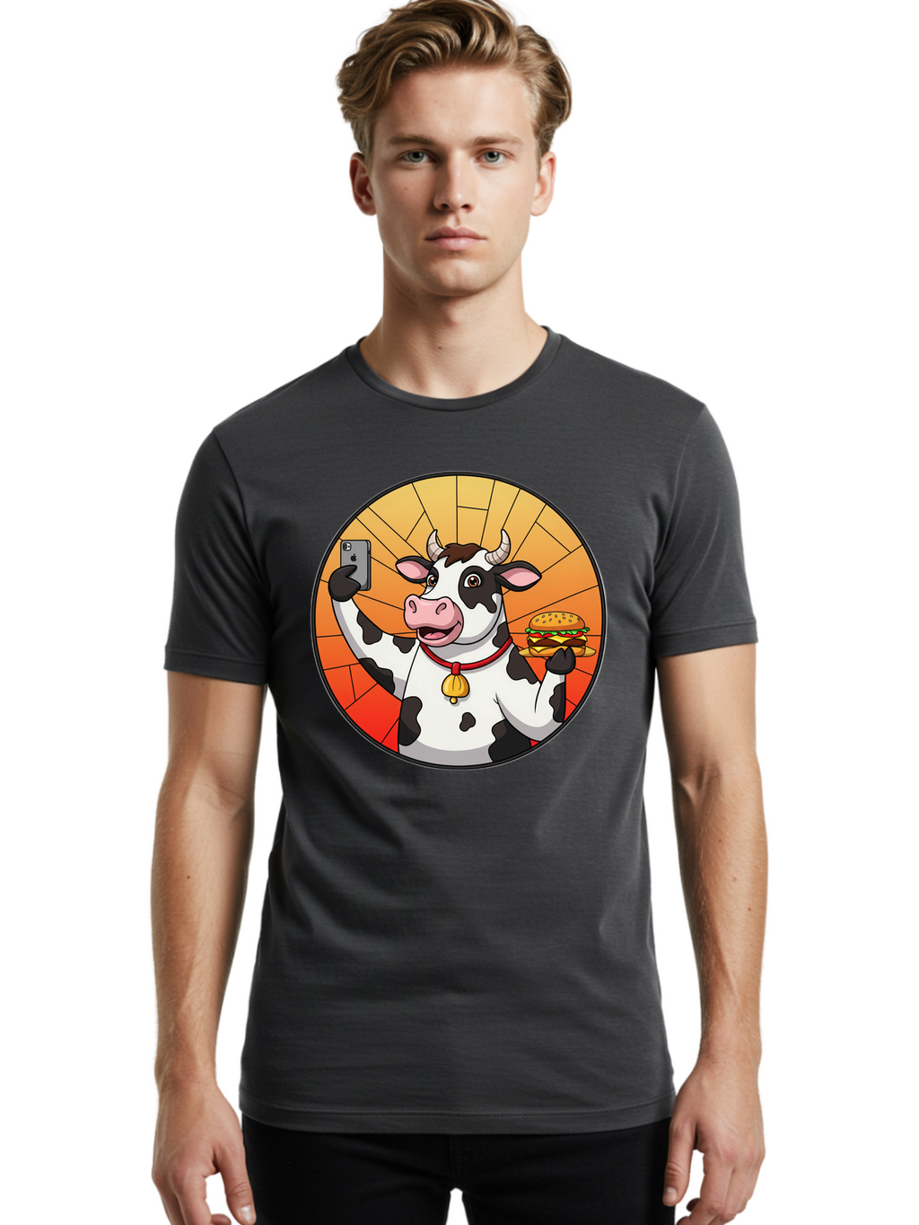 Cow-Selfie-Burger Men'S Graphic Tee, 100% Cotton, Comfortable Casual Summer Wear, Machine Washable, Vintage Camera, Old Camera, Antique Camera, Black Camera, Classic Photography, Photography Equipment, Nostalgic Device, Film Camera, Camera Art Bah808